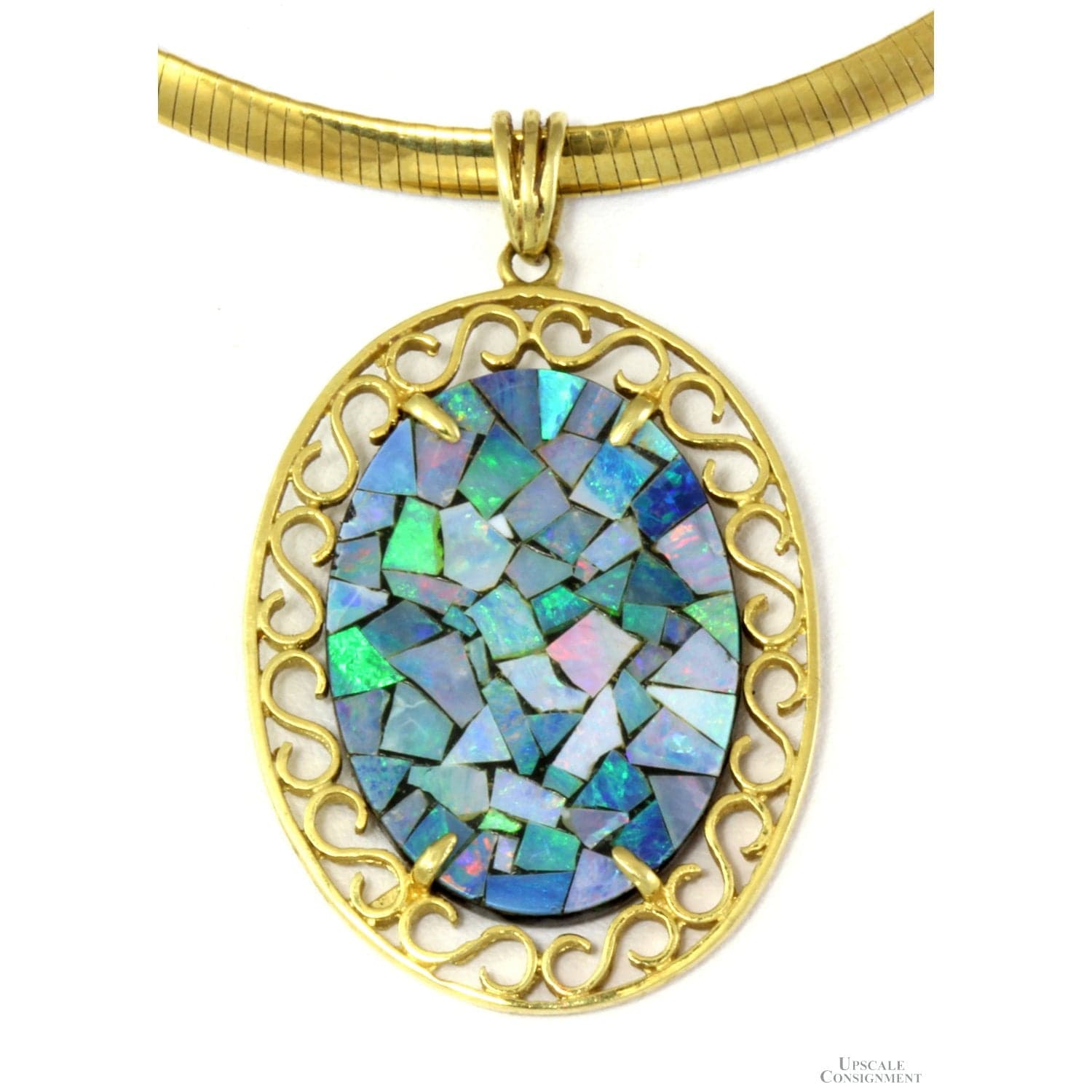 Australian Black Opal Mosaic 18K Gold Doublet Pendant - 2" x 1.5" - Image 1