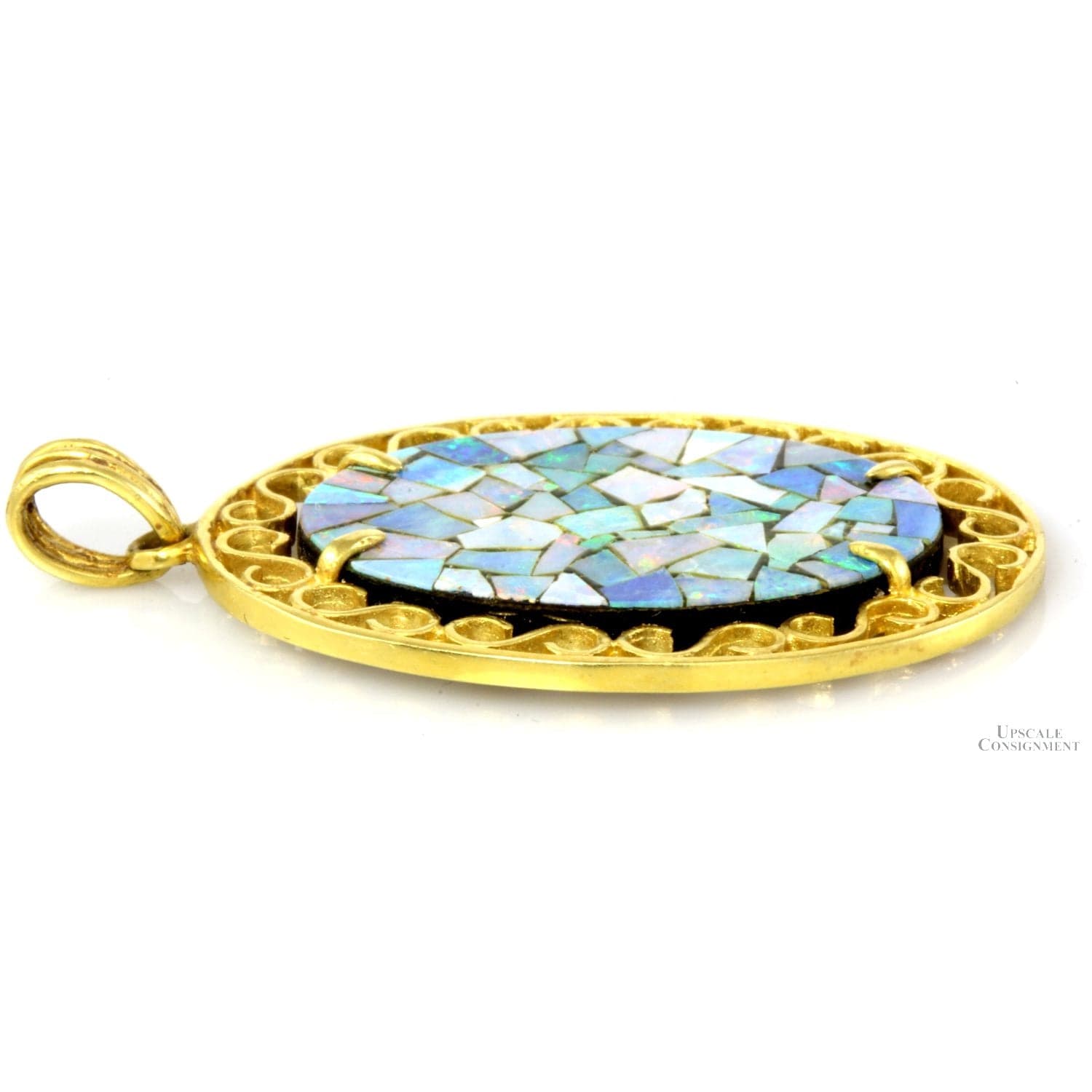 Australian Black Opal Mosaic 18K Gold Doublet Pendant - 2" x 1.5" - Thumbnail 3