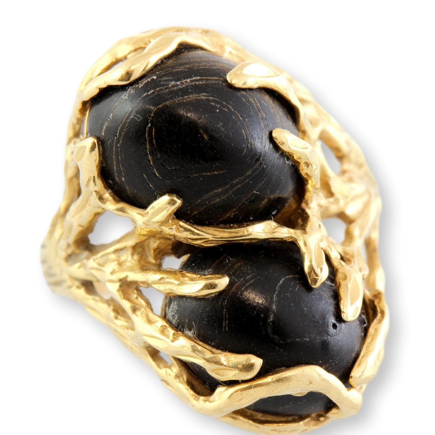 16.80ctw Hawaiian Black Coral Toi et Moi 14K Yellow Gold Ring - Size 7 - Image 1