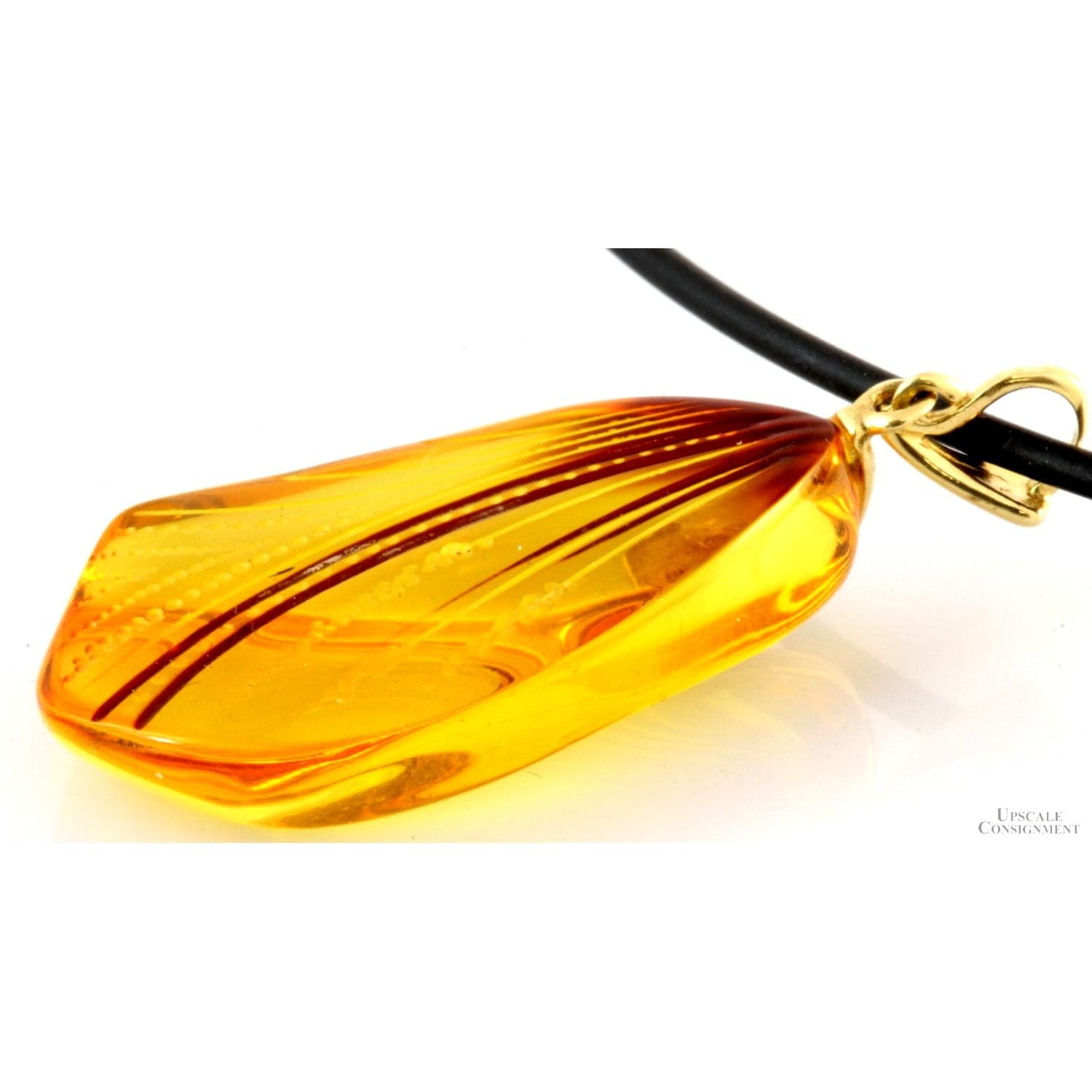 Fancy Cut Etched Amber 14K Yellow Gold Pendant Necklace - Thumbnail 4