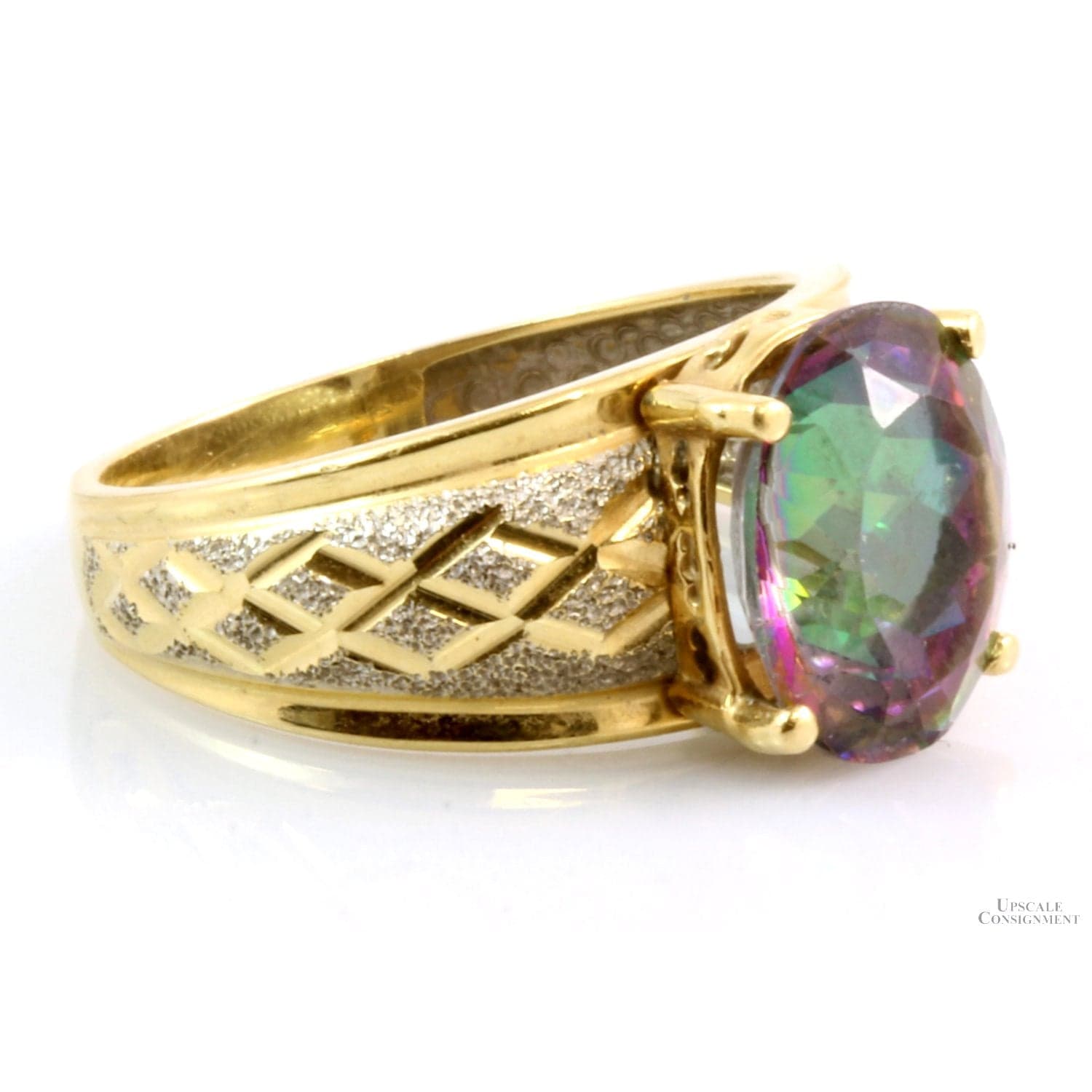 6.00ct 10x12mm Mystic Topaz 14K Yellow Gold Ring - Size 9 - Thumbnail 2