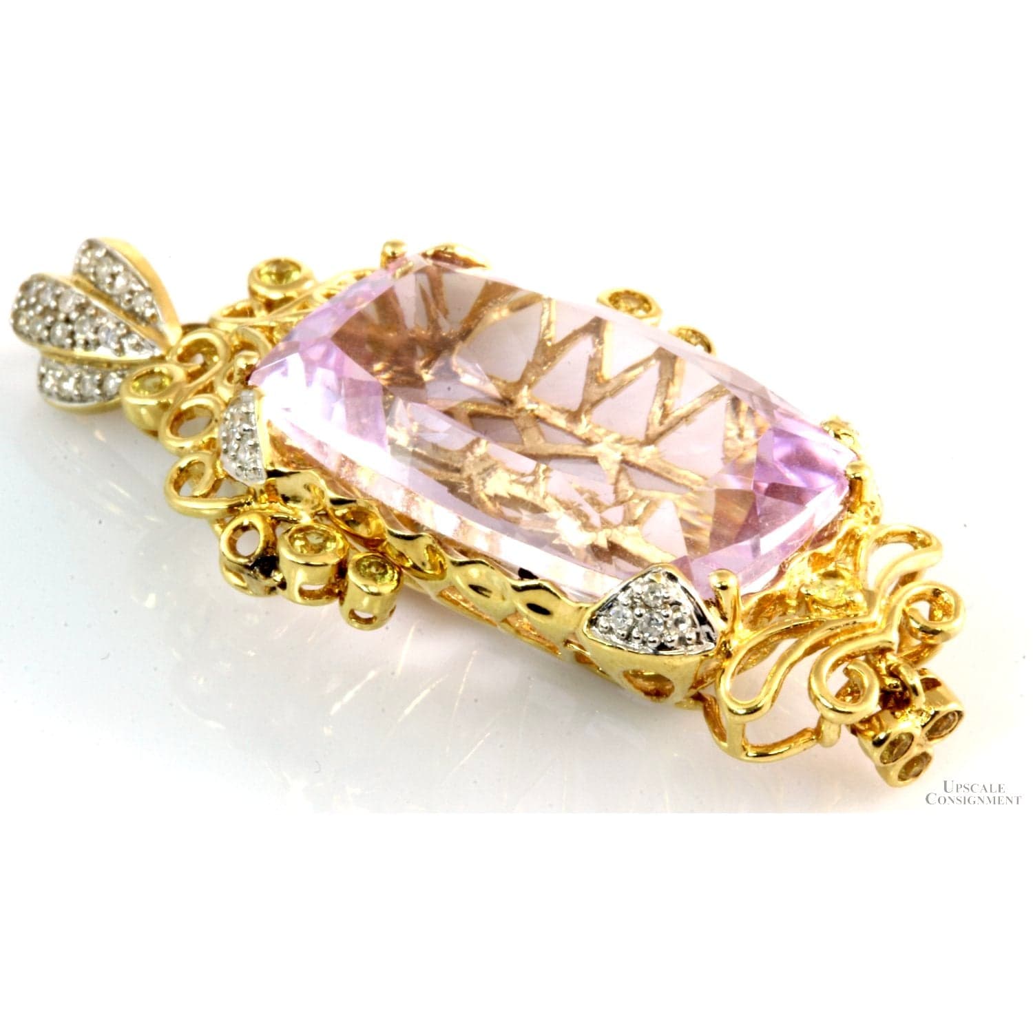 14K Gold 23.77ct Amethyst Citrine Diamond Articulated Pendant - 2" x 1" - Thumbnail 2