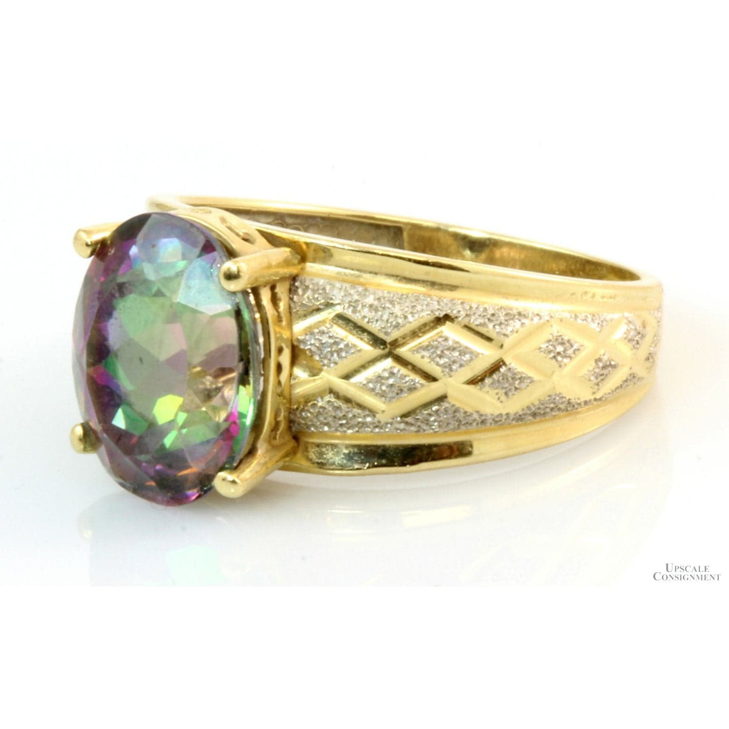 6.00ct 10x12mm Mystic Topaz 14K Yellow Gold Ring - Size 9 - Thumbnail 3