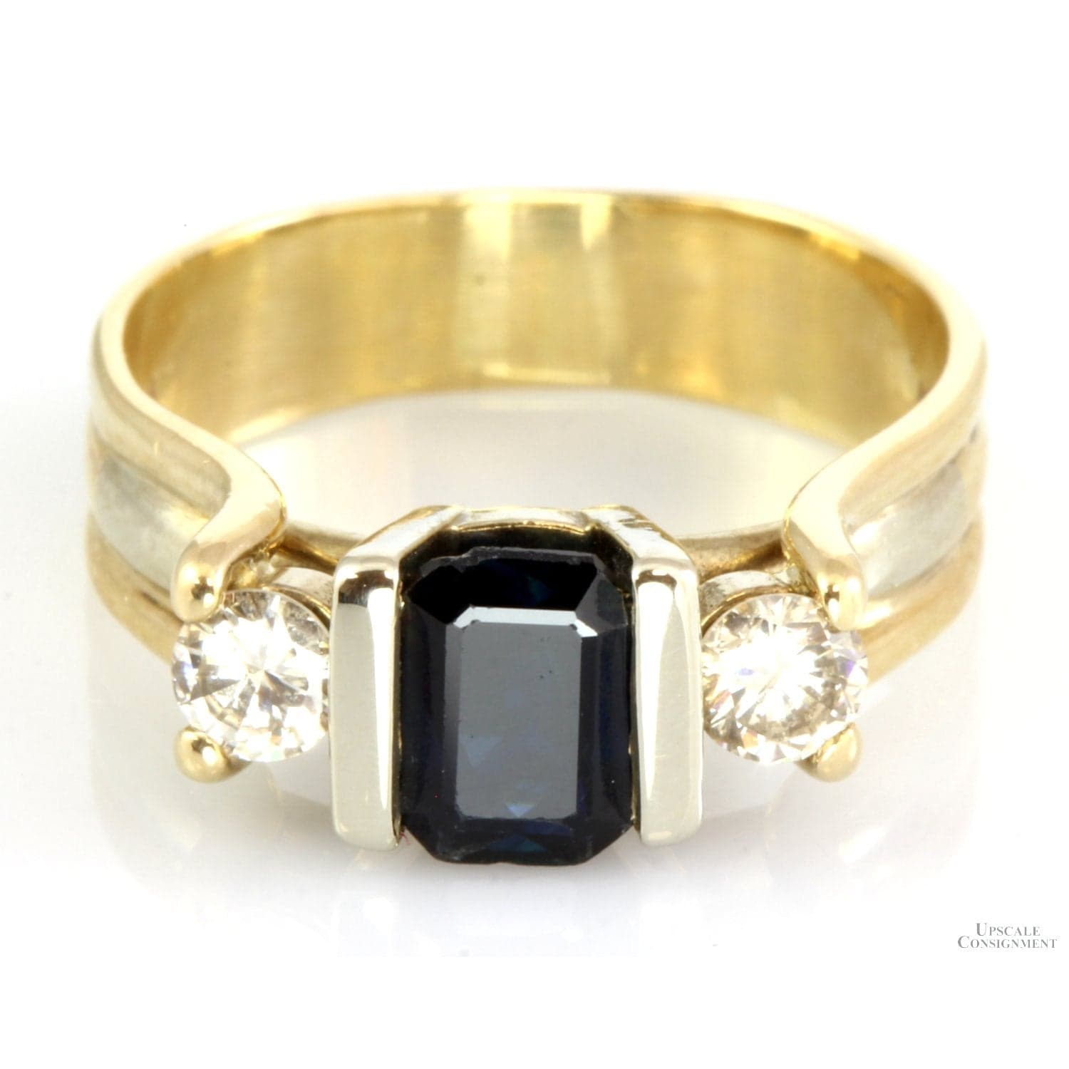 1.23ct Teal Blue Sapphire .40ctw Diamond 14K Gold 3-Stone Ring - Size 7.75 - Image 1