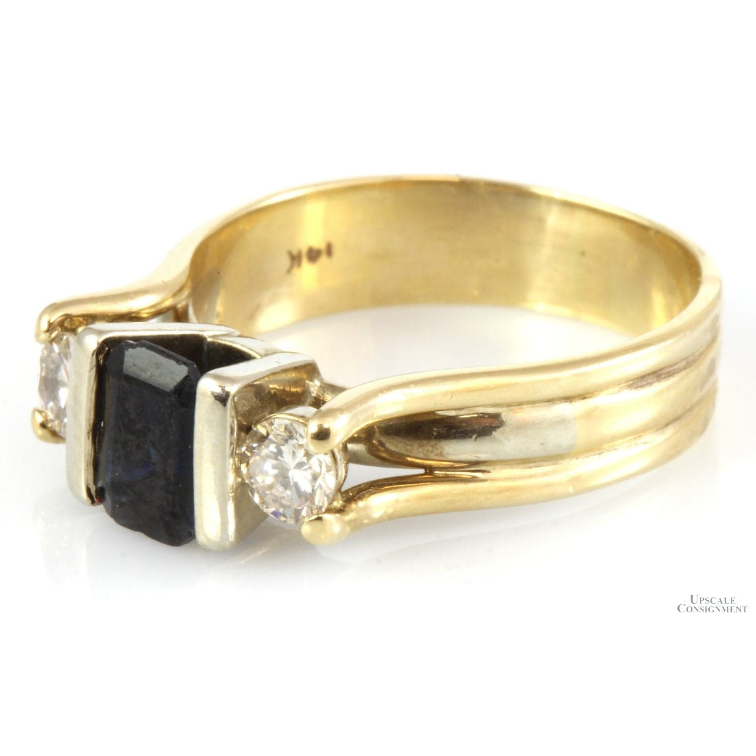 1.23ct Teal Blue Sapphire .40ctw Diamond 14K Gold 3-Stone Ring - Size 7.75 - Thumbnail 2