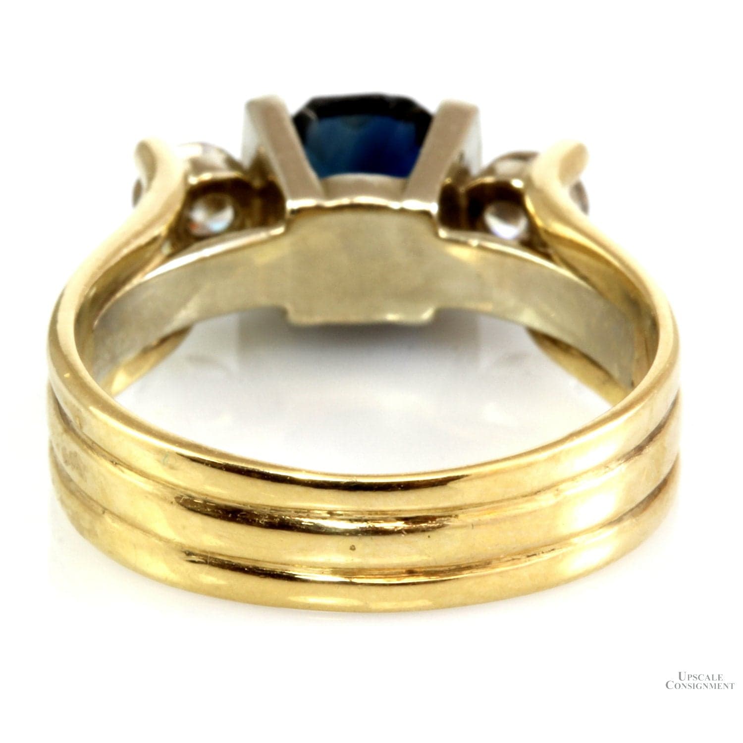 1.23ct Teal Blue Sapphire .40ctw Diamond 14K Gold 3-Stone Ring - Size 7.75 - Thumbnail 4
