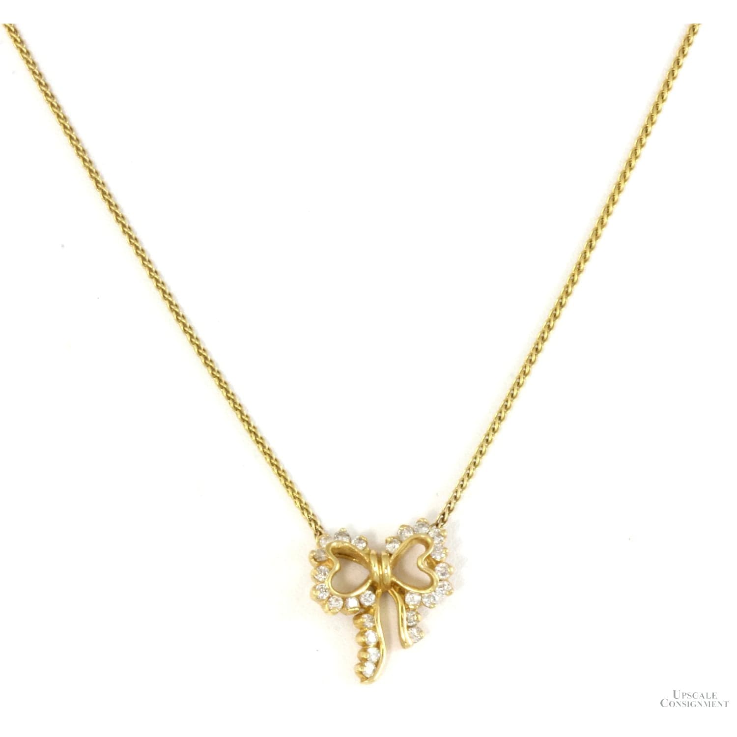 .43ctw Diamond 14K Yellow Gold Bow Pendant Necklace - 16 in - Thumbnail 2
