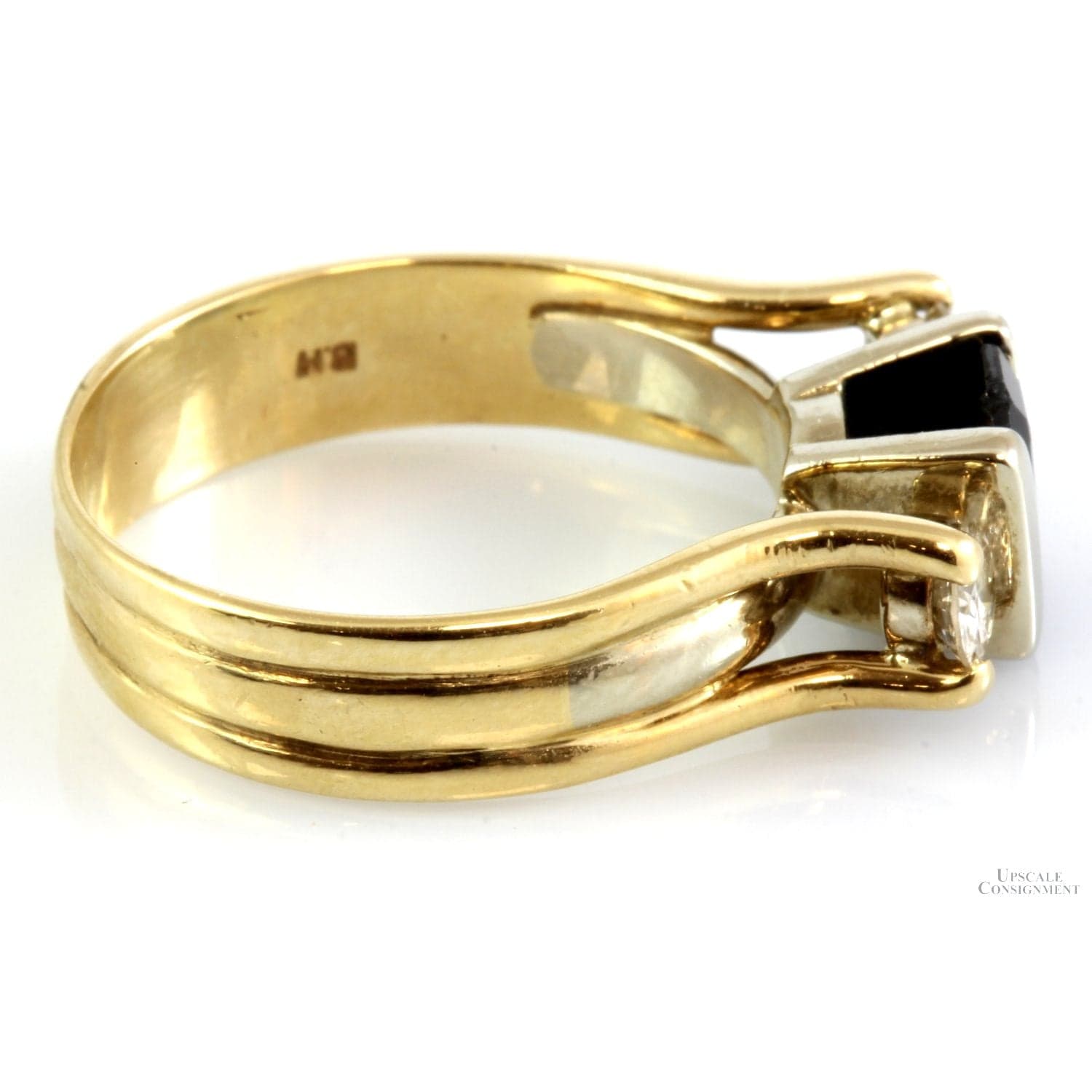 1.23ct Teal Blue Sapphire .40ctw Diamond 14K Gold 3-Stone Ring - Size 7.75 - Thumbnail 3