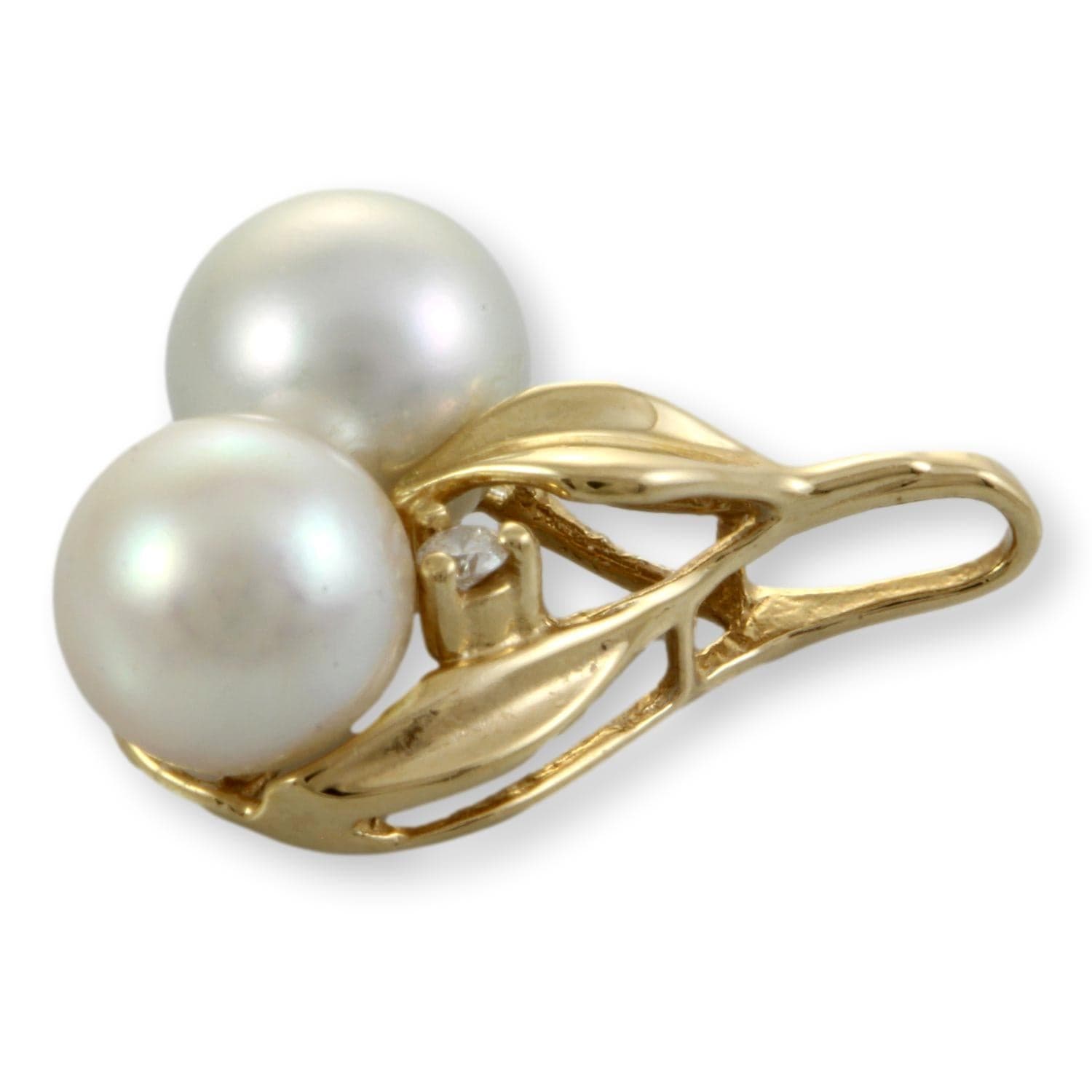 Pink Freshwater & Blue Akoya Pearl & Diamond 14K Pendant - Thumbnail 2