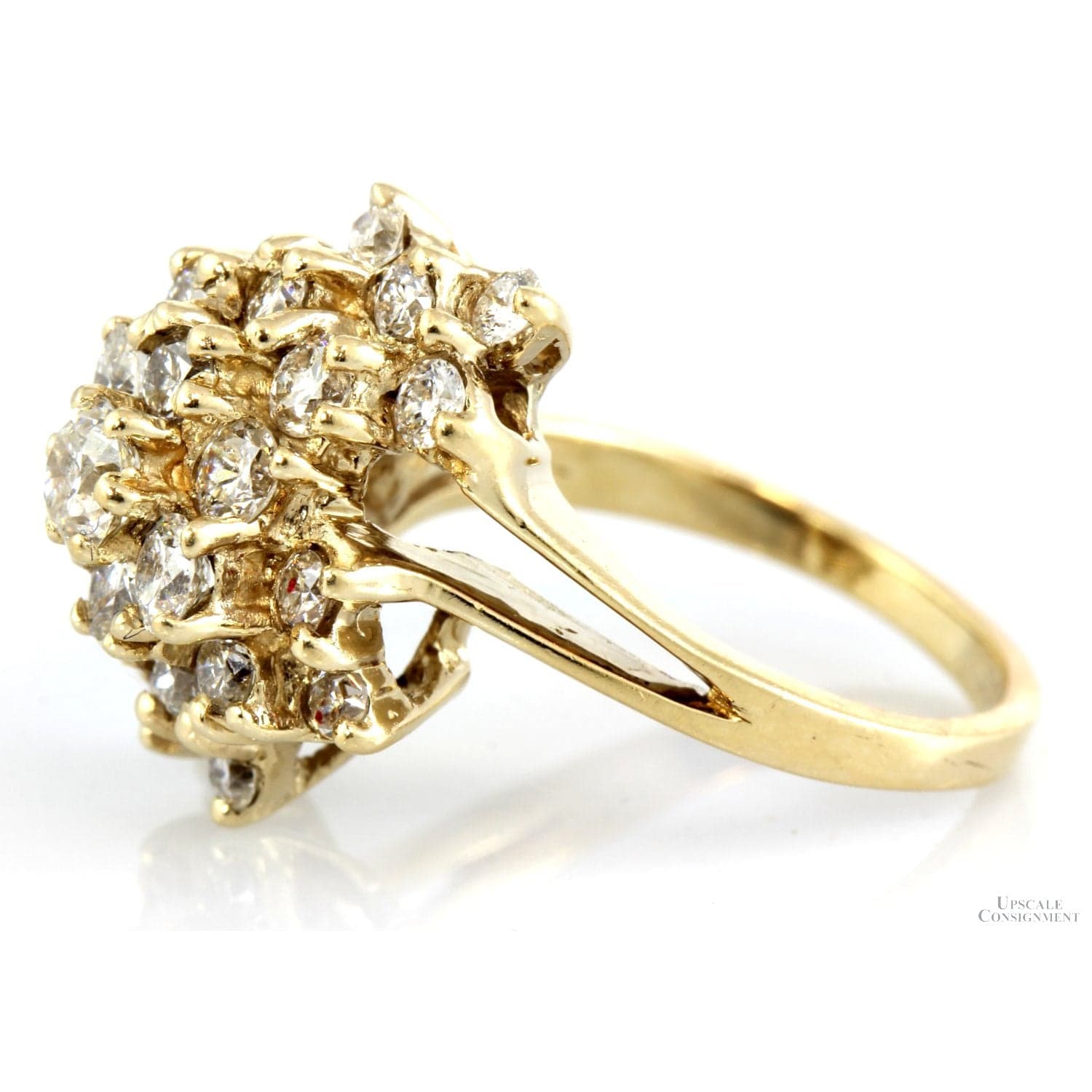 2.00ctw Diamond 14K Gold Tiered Waterfall Cluster Ring - Size 5.5 - Thumbnail 2