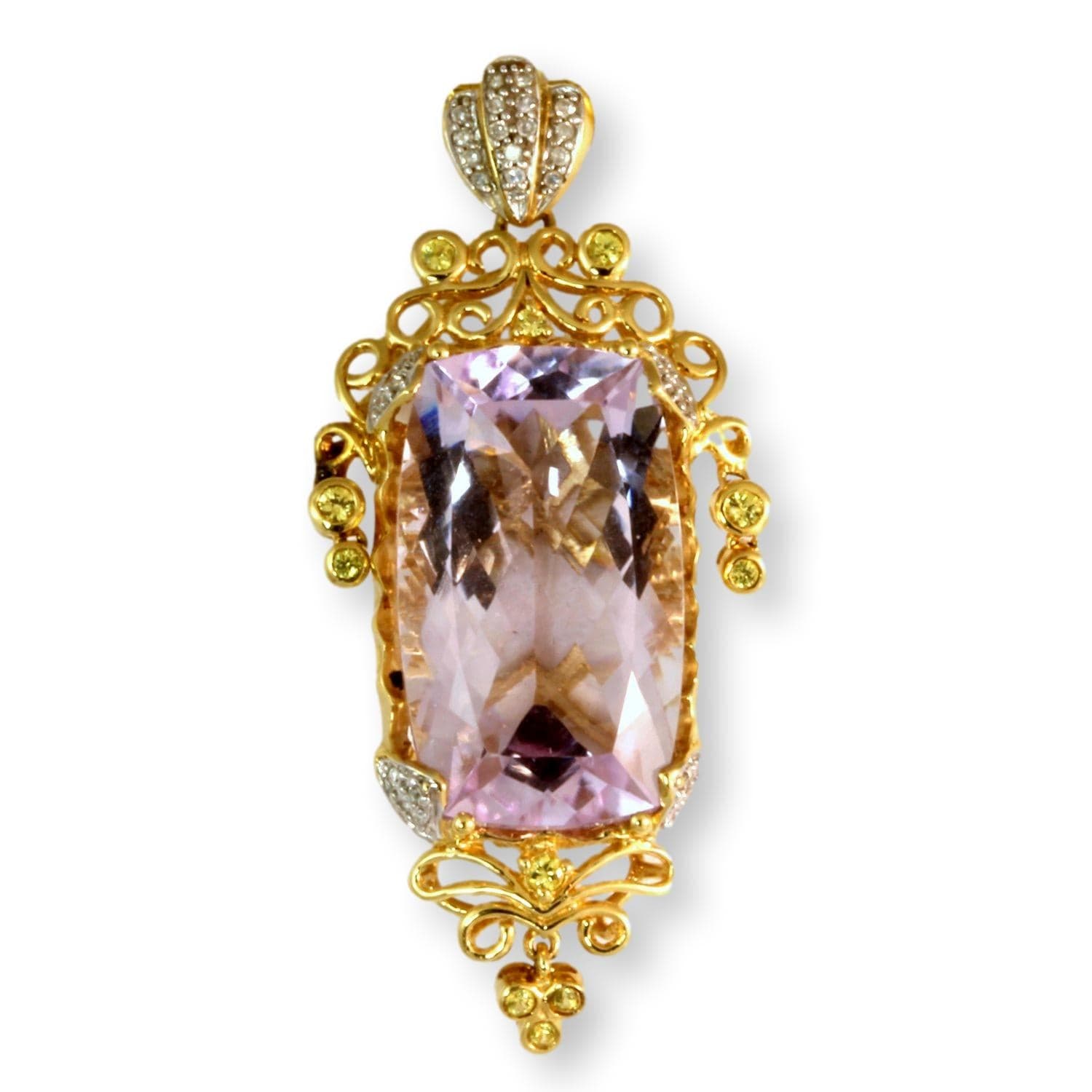 14K Gold 23.77ct Amethyst Citrine Diamond Articulated Pendant - 2" x 1" - Image 1