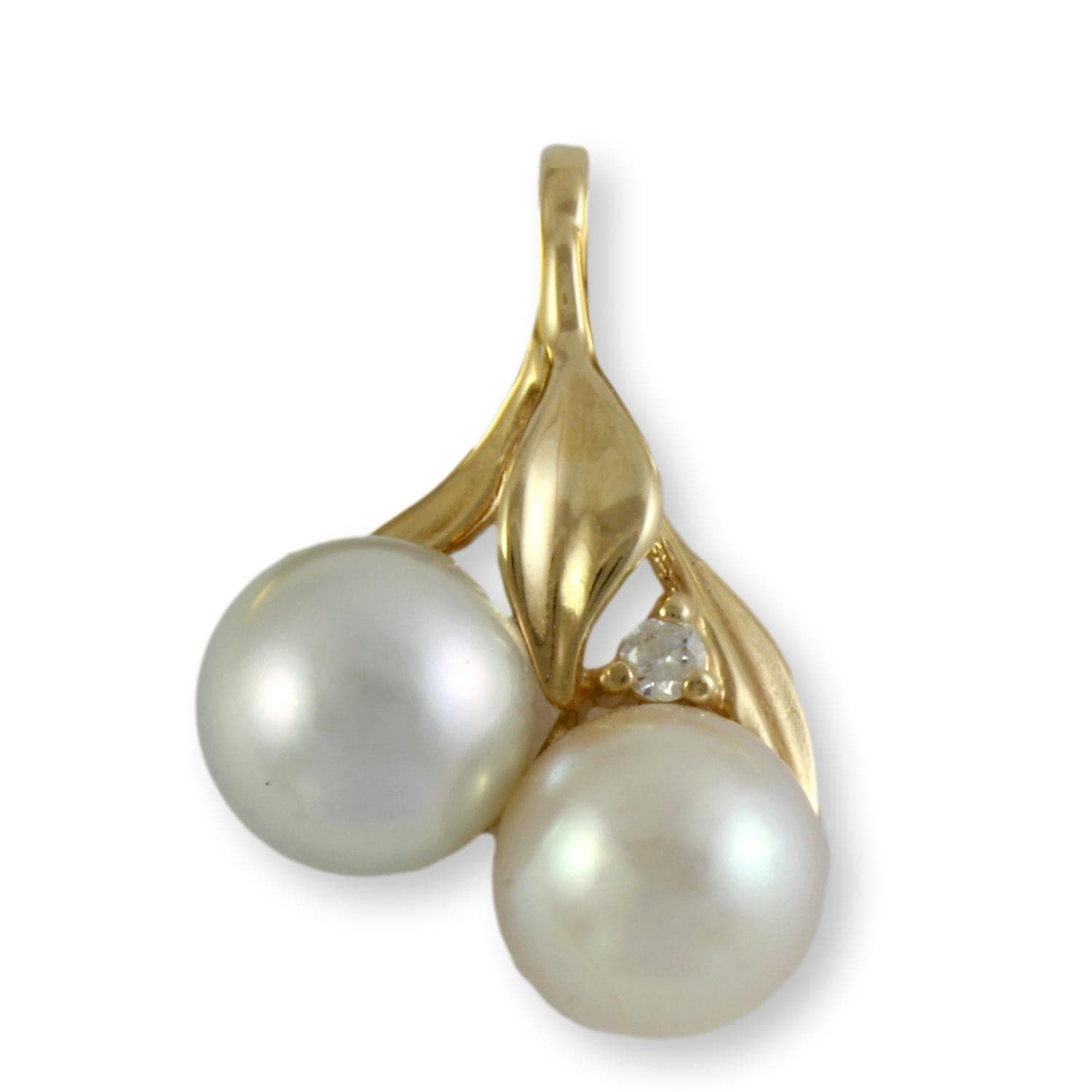 Pink Freshwater & Blue Akoya Pearl & Diamond 14K Pendant - Image 1