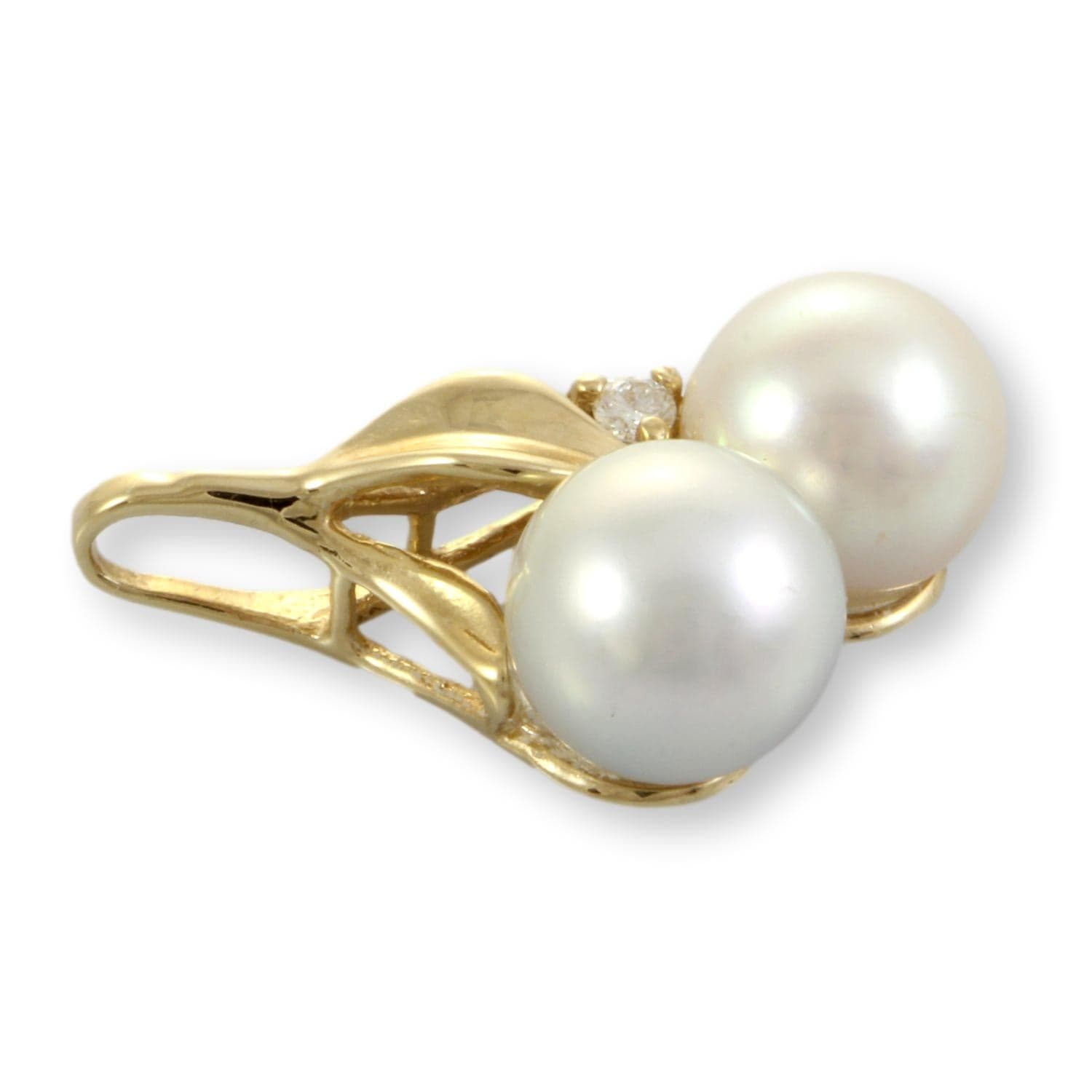 Pink Freshwater & Blue Akoya Pearl & Diamond 14K Pendant - Thumbnail 3