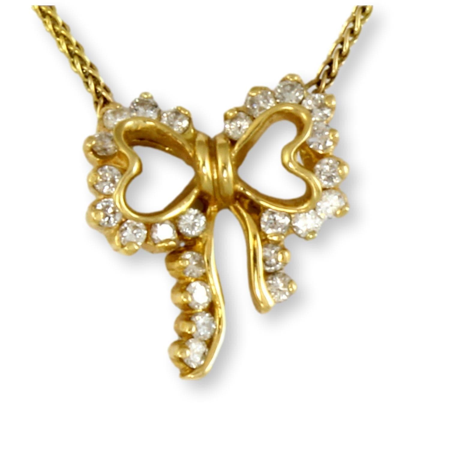 .43ctw Diamond 14K Yellow Gold Bow Pendant Necklace - 16 in - Image 1