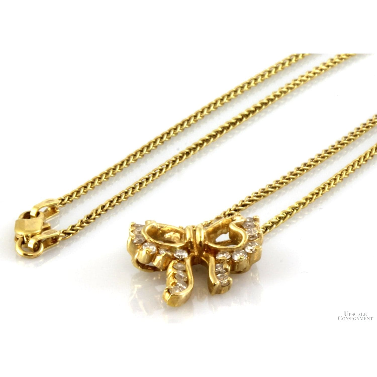 .43ctw Diamond 14K Yellow Gold Bow Pendant Necklace - 16 in - Thumbnail 3