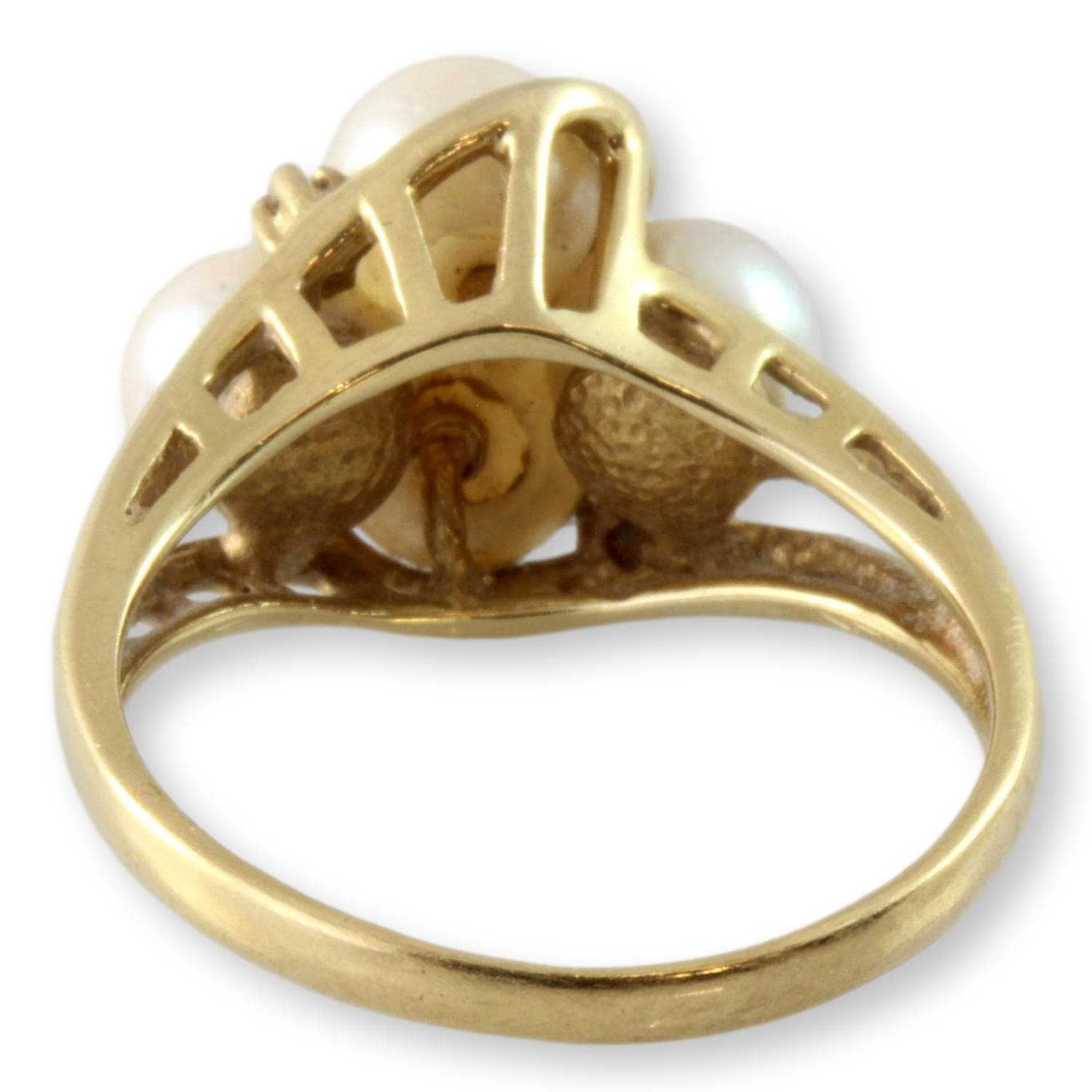 14K Yellow Gold Four Pearl .05ctw Diamond Cluster Ring - Size 7.75 - Thumbnail 4