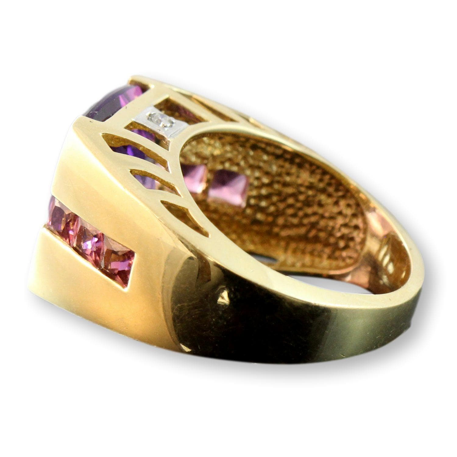 Amethyst & Pink Tourmaline Diamond 14K Gold Ring - 6.5-6.75 - Thumbnail 4