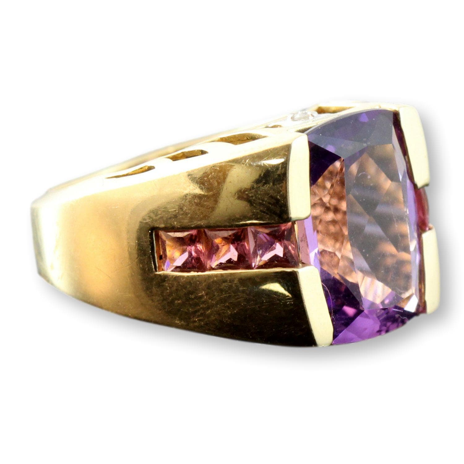 Amethyst & Pink Tourmaline Diamond 14K Gold Ring - 6.5-6.75 - Thumbnail 3