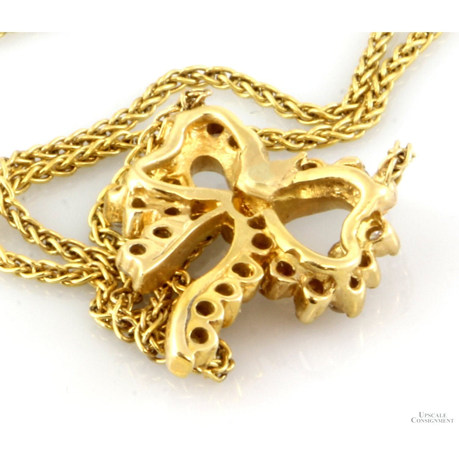 .43ctw Diamond 14K Yellow Gold Bow Pendant Necklace - 16 in - Thumbnail 4