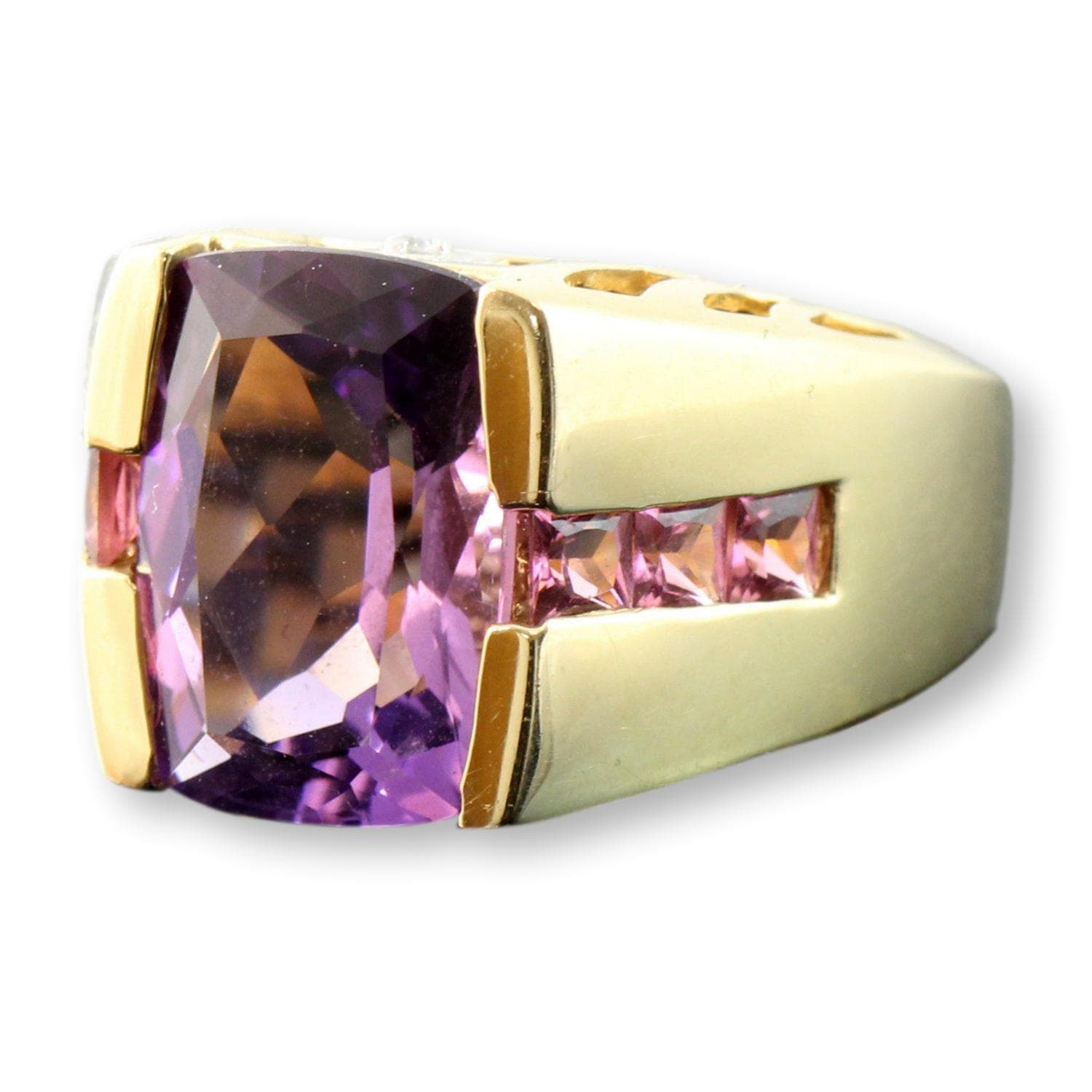 Amethyst & Pink Tourmaline Diamond 14K Gold Ring - 6.5-6.75 - Thumbnail 2