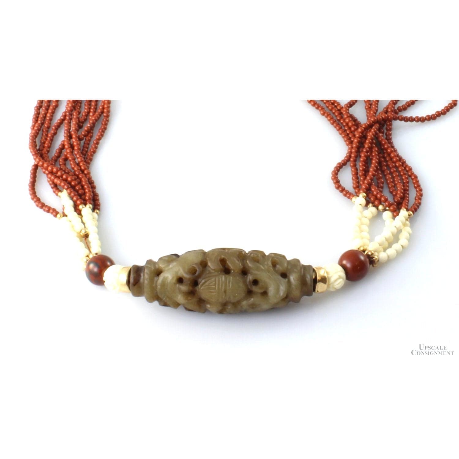 14K Carved Asian Motif Bronze Serpentine Pendant Necklace - 28 in - Thumbnail 2