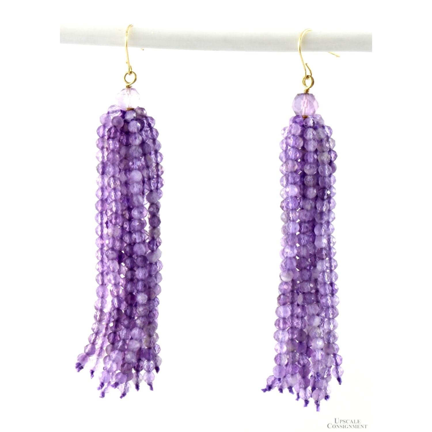 Natural Amethyst Beaded Tassel Earrings - 14K Gold Hooks - ~3.00"(l) - Image 1