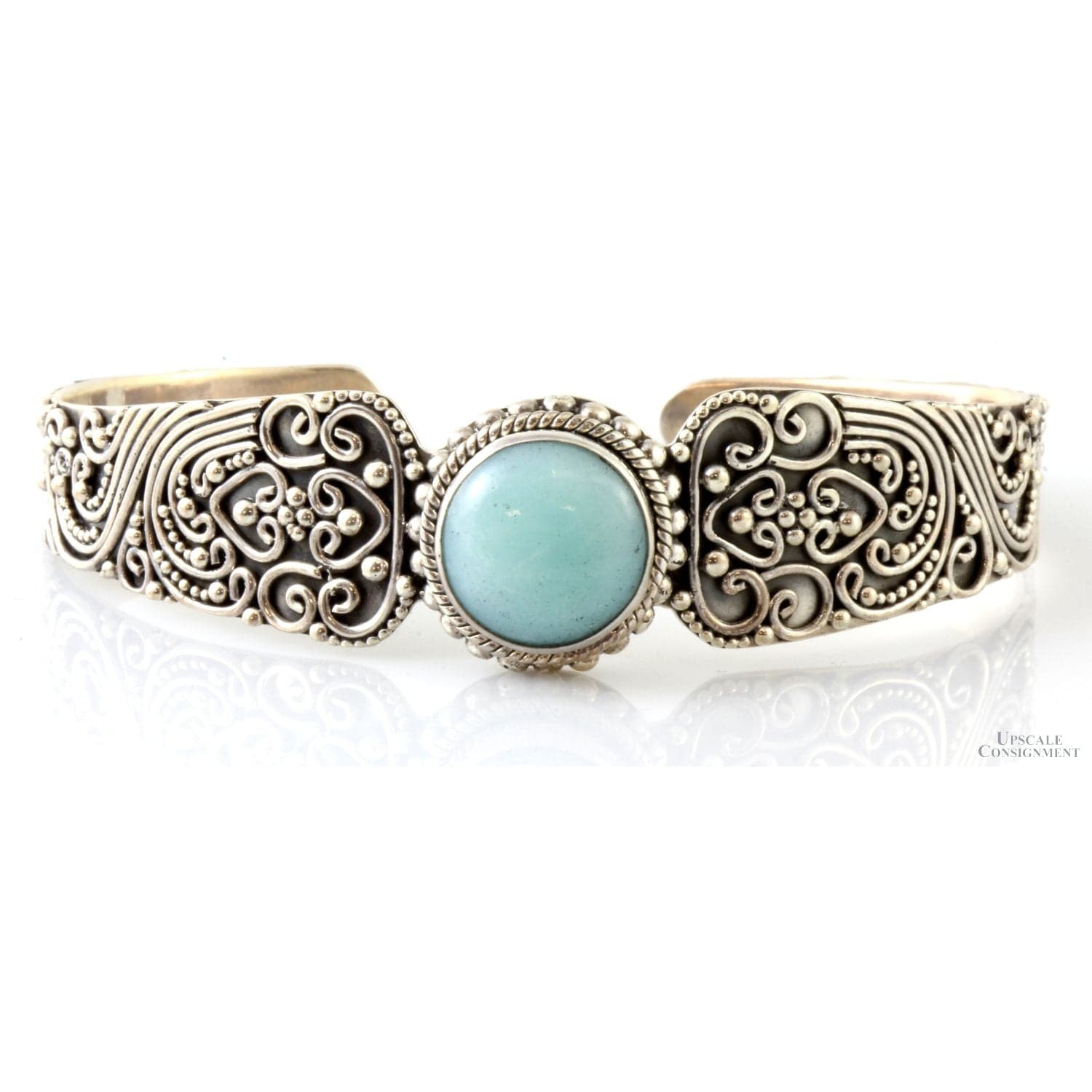 Suarti Blue-Green Chalcedony Sterling Silver Filigree Cuff Bracelet - 6.5 in. - Image 1