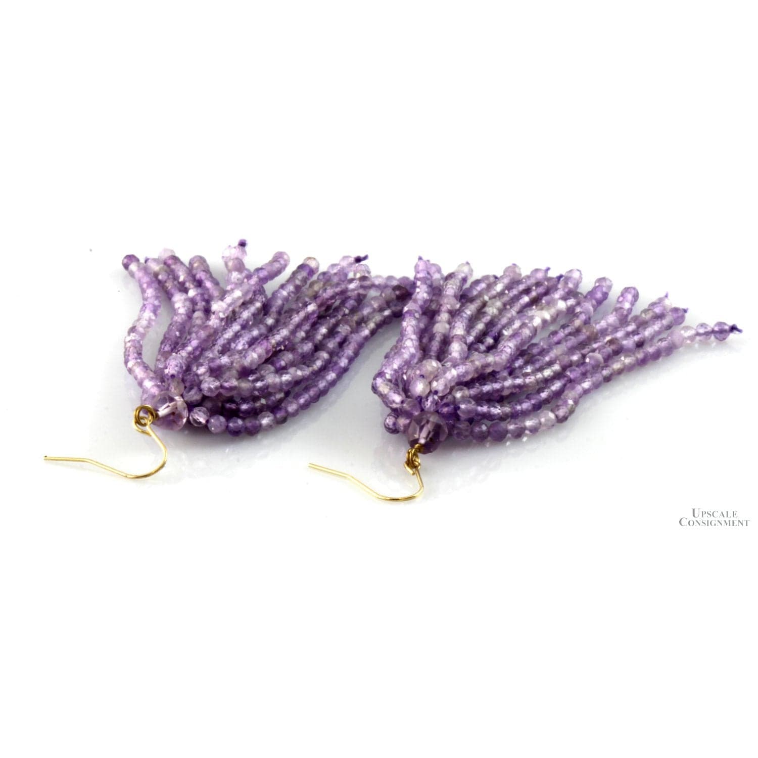 Natural Amethyst Beaded Tassel Earrings - 14K Gold Hooks - ~3.00"(l) - Thumbnail 2