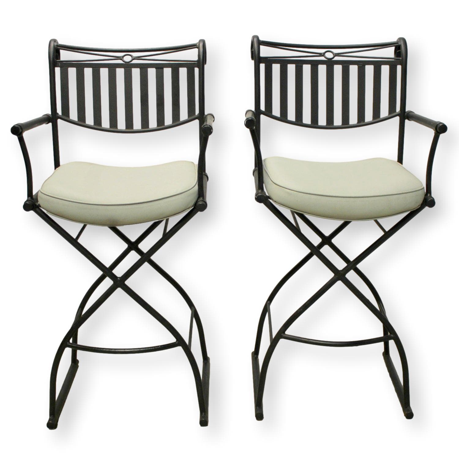 Pair of Wrought Iron Bar Stools - Black - Image 1