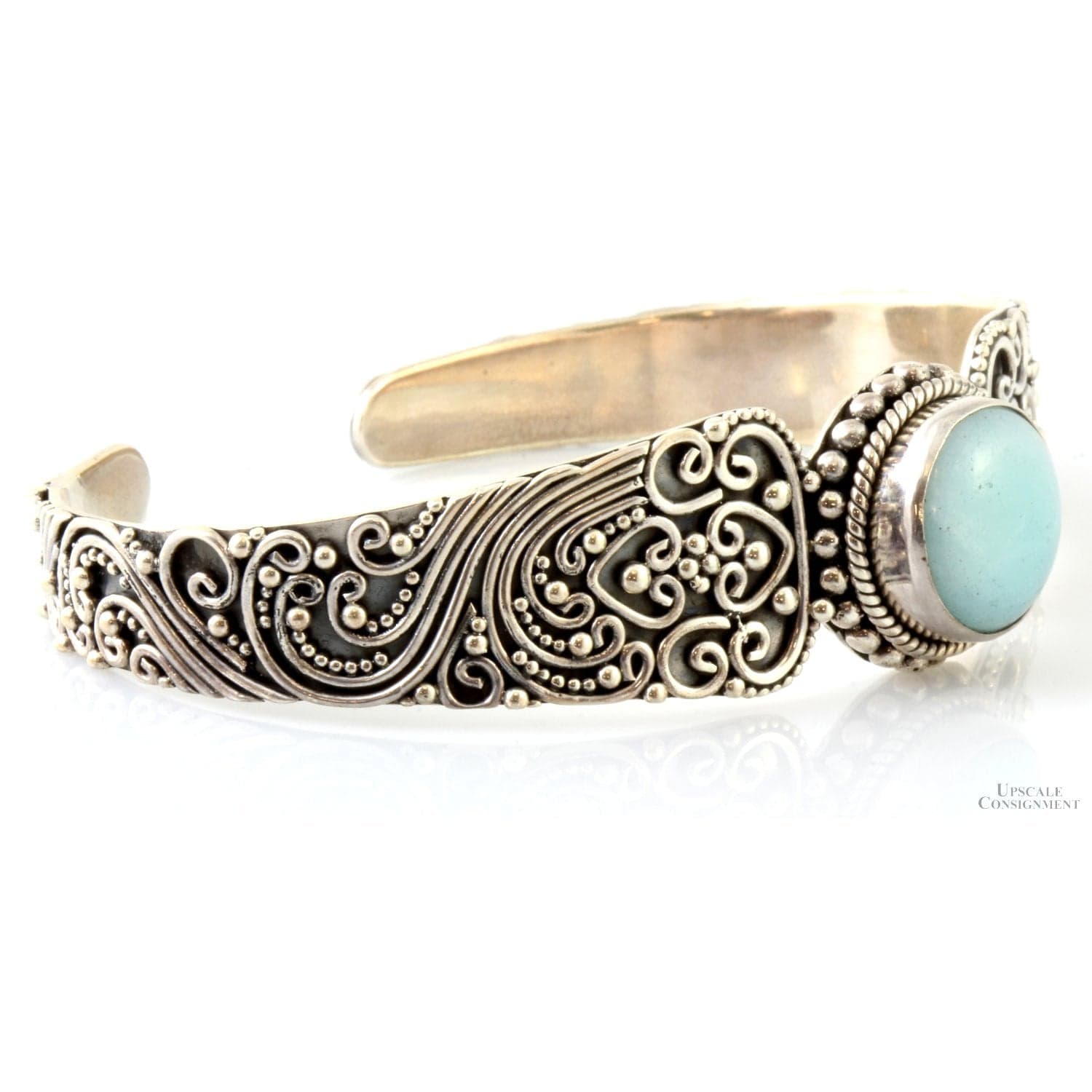Suarti Blue-Green Chalcedony Sterling Silver Filigree Cuff Bracelet - 6.5 in. - Thumbnail 3