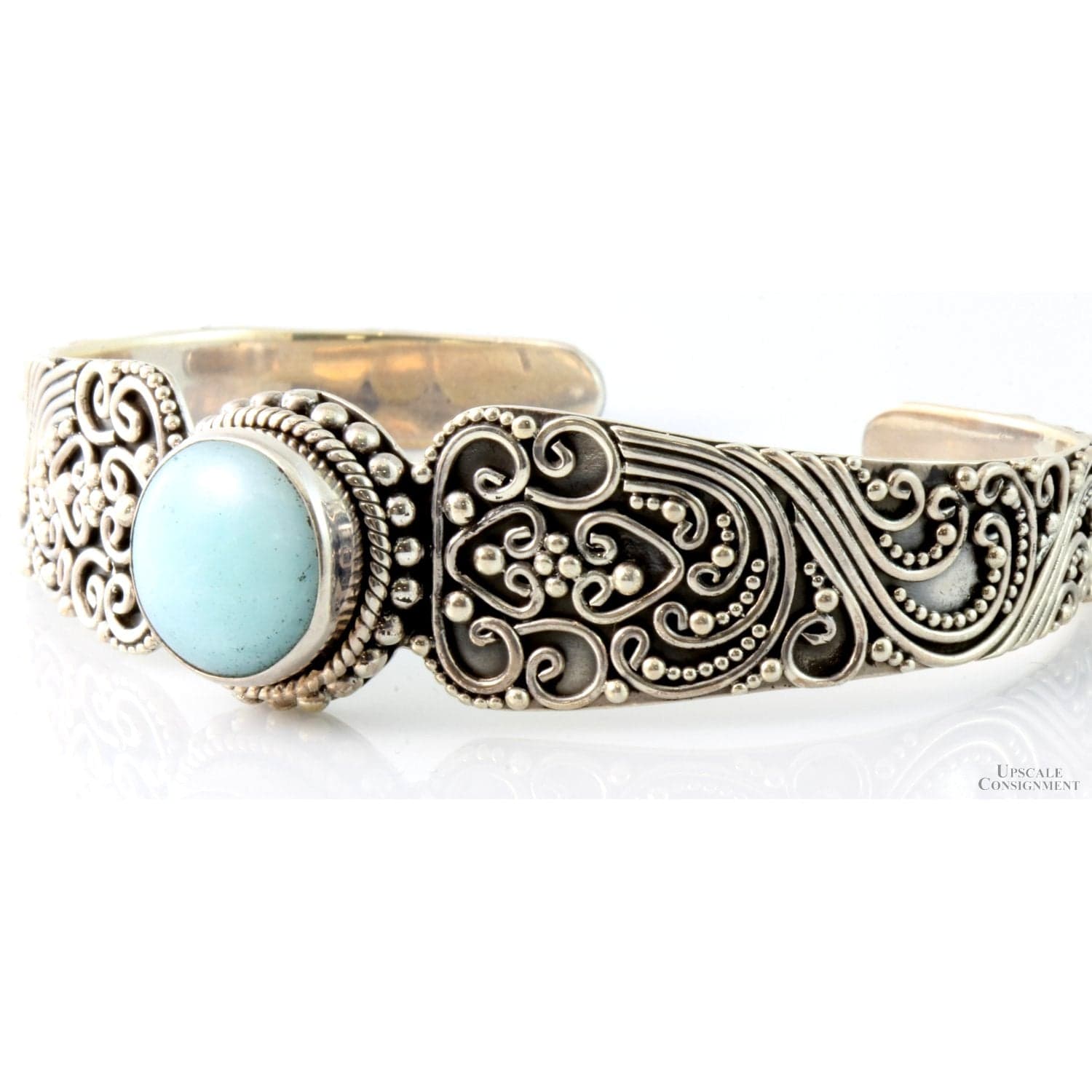 Suarti Blue-Green Chalcedony Sterling Silver Filigree Cuff Bracelet - 6.5 in. - Thumbnail 2