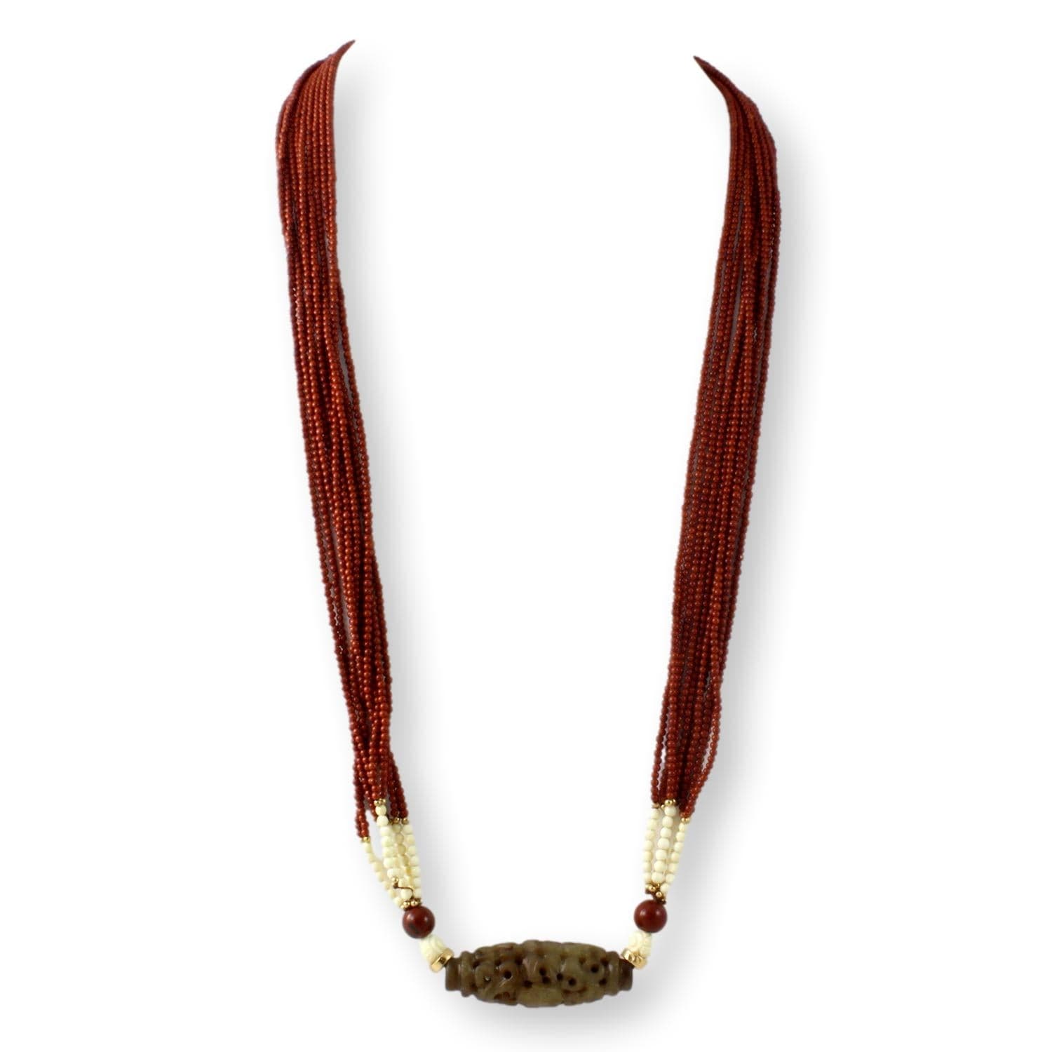 14K Carved Asian Motif Bronze Serpentine Pendant Necklace - 28 in - Image 1