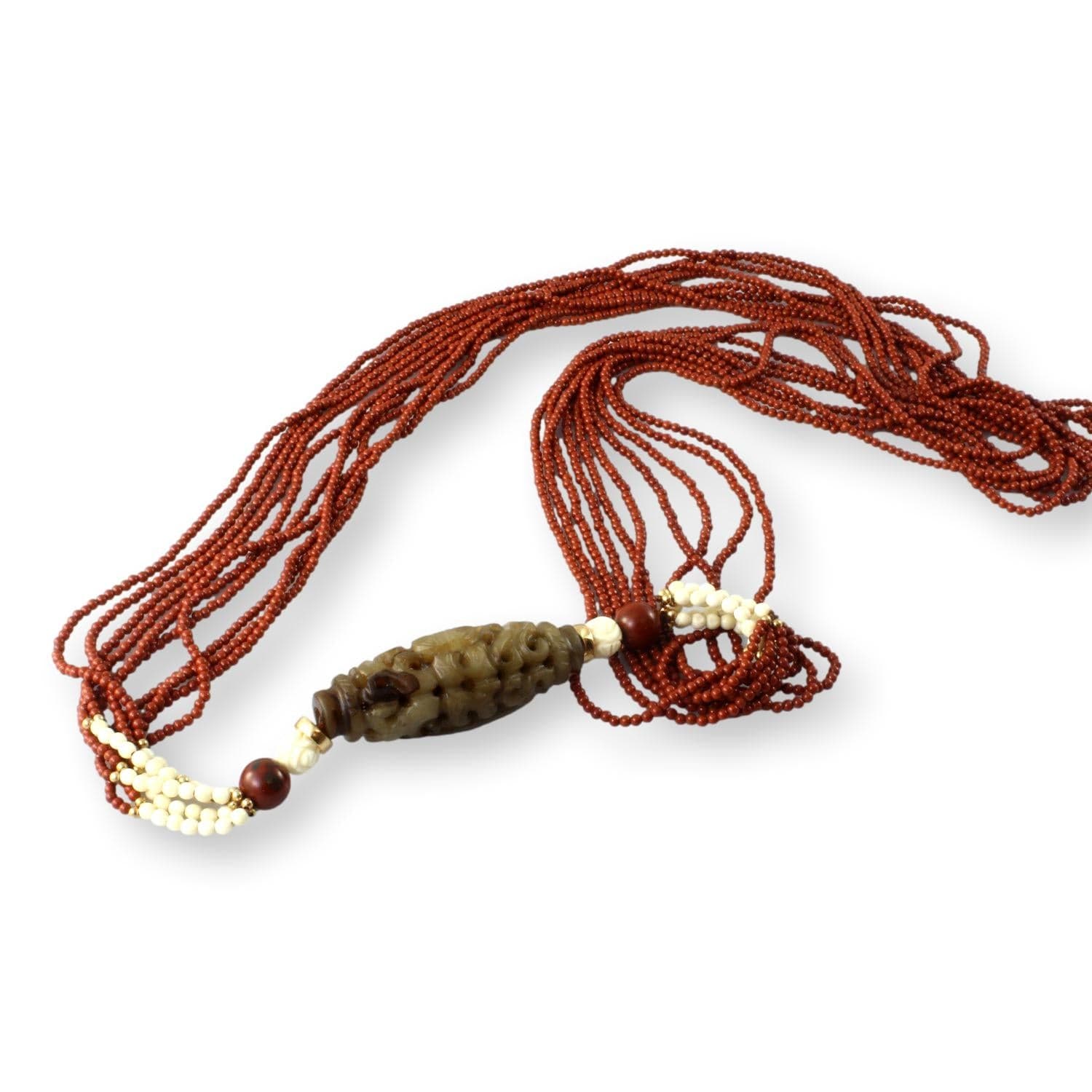 14K Carved Asian Motif Bronze Serpentine Pendant Necklace - 28 in - Thumbnail 3