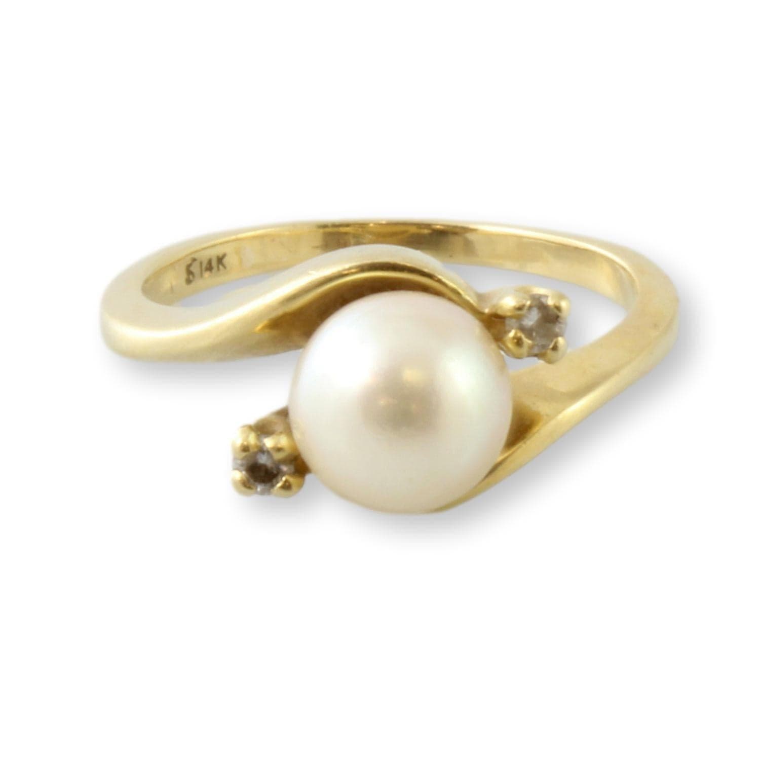 Cultured Pearl & .07ctw Diamond 14K Yellow Gold Ring - Size 6.75 - Image 1