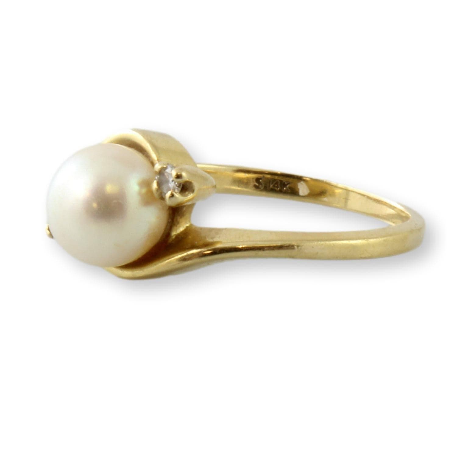 Cultured Pearl & .07ctw Diamond 14K Yellow Gold Ring - Size 6.75 - Thumbnail 2