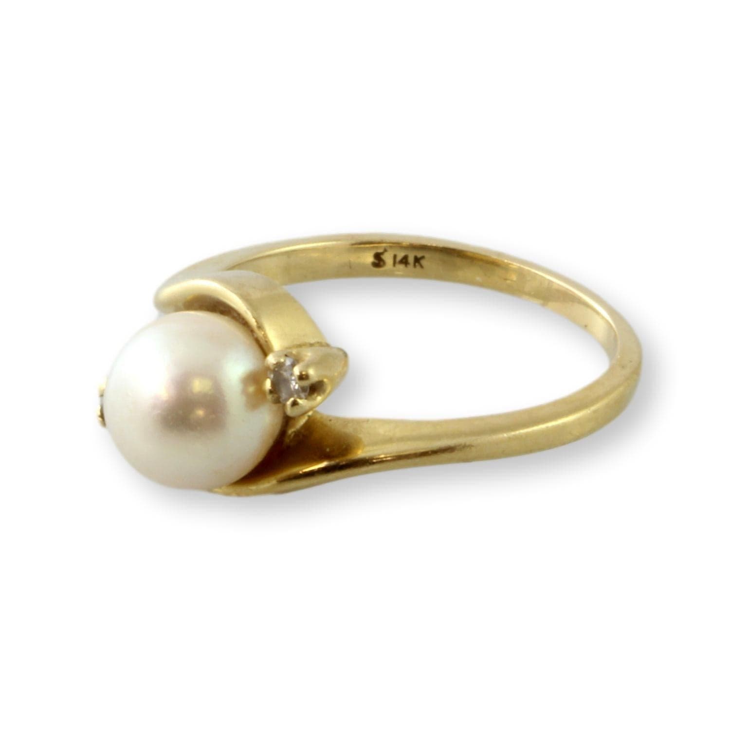Cultured Pearl & .07ctw Diamond 14K Yellow Gold Ring - Size 6.75 - Thumbnail 3