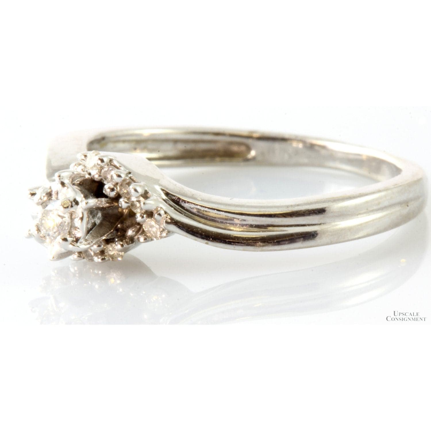 .10ctw Round Brilliant Cut Diamond 10K White Gold Ring - Size 6 - Thumbnail 2