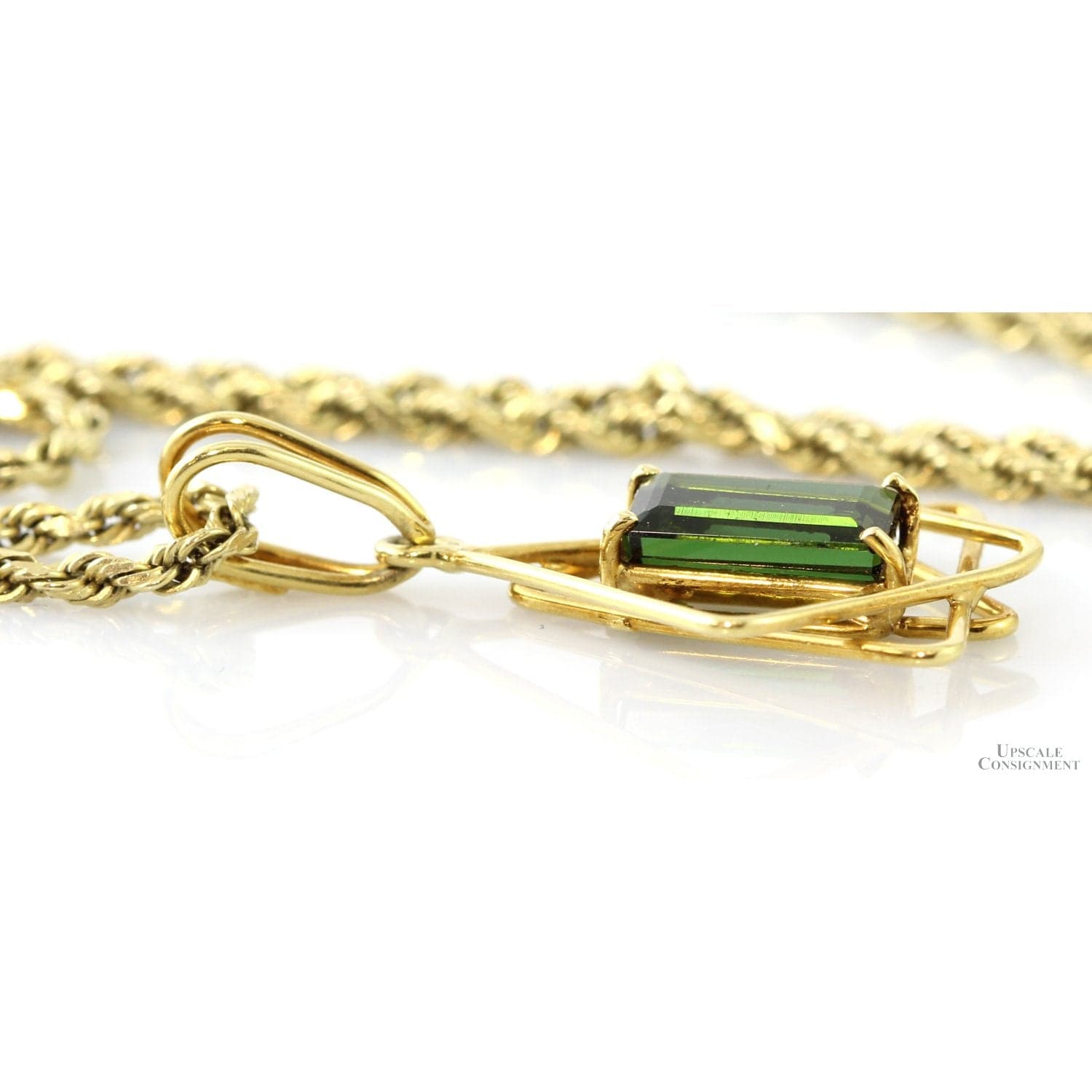 18K 1.21ct Green Tourmaline Modernist Pendant 14K Chain - 19 in - Thumbnail 3