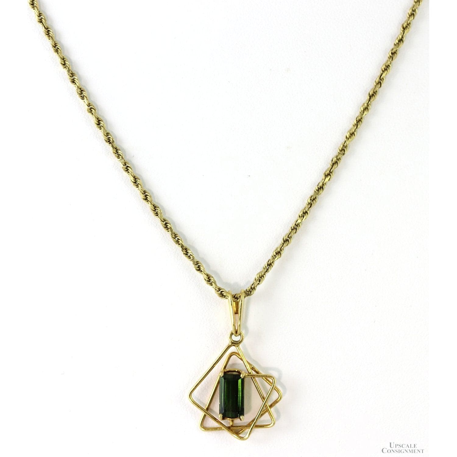 18K 1.21ct Green Tourmaline Modernist Pendant 14K Chain - 19 in - Thumbnail 2
