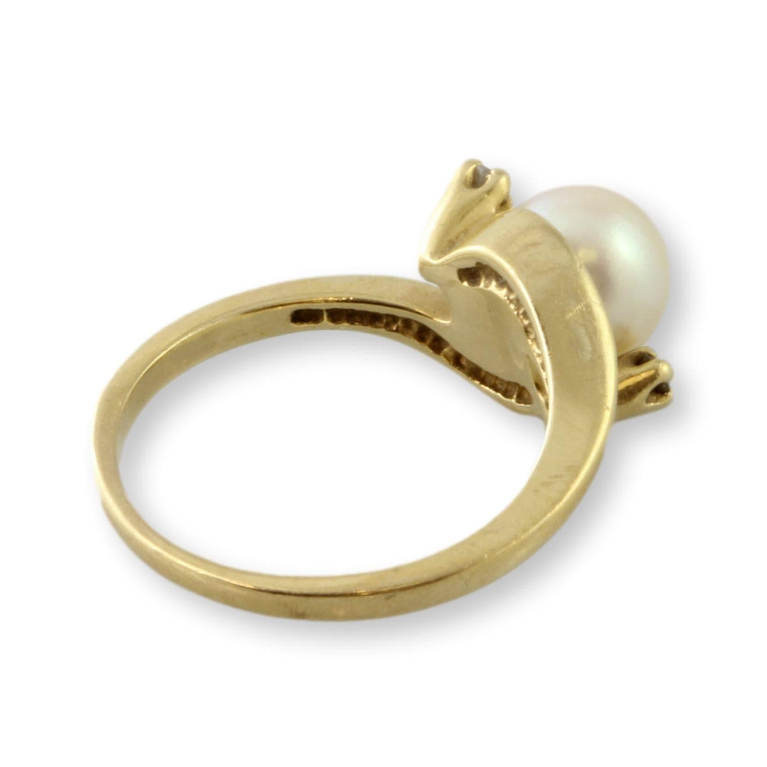 Cultured Pearl & .07ctw Diamond 14K Yellow Gold Ring - Size 6.75 - Thumbnail 4