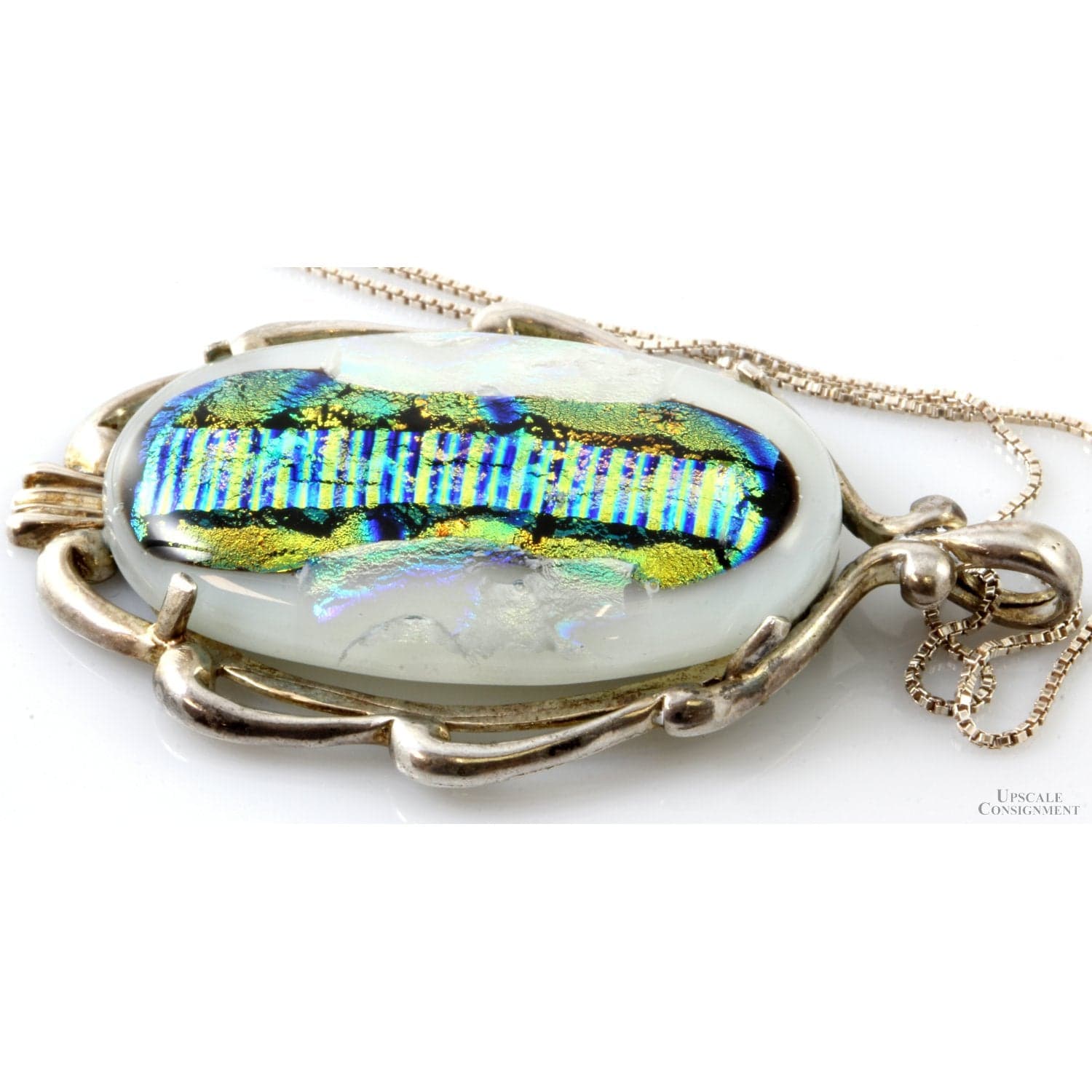 Vintage Kabana Dichroic Art Glass Sterling Silver Pendant Necklace - 24 in - Thumbnail 2