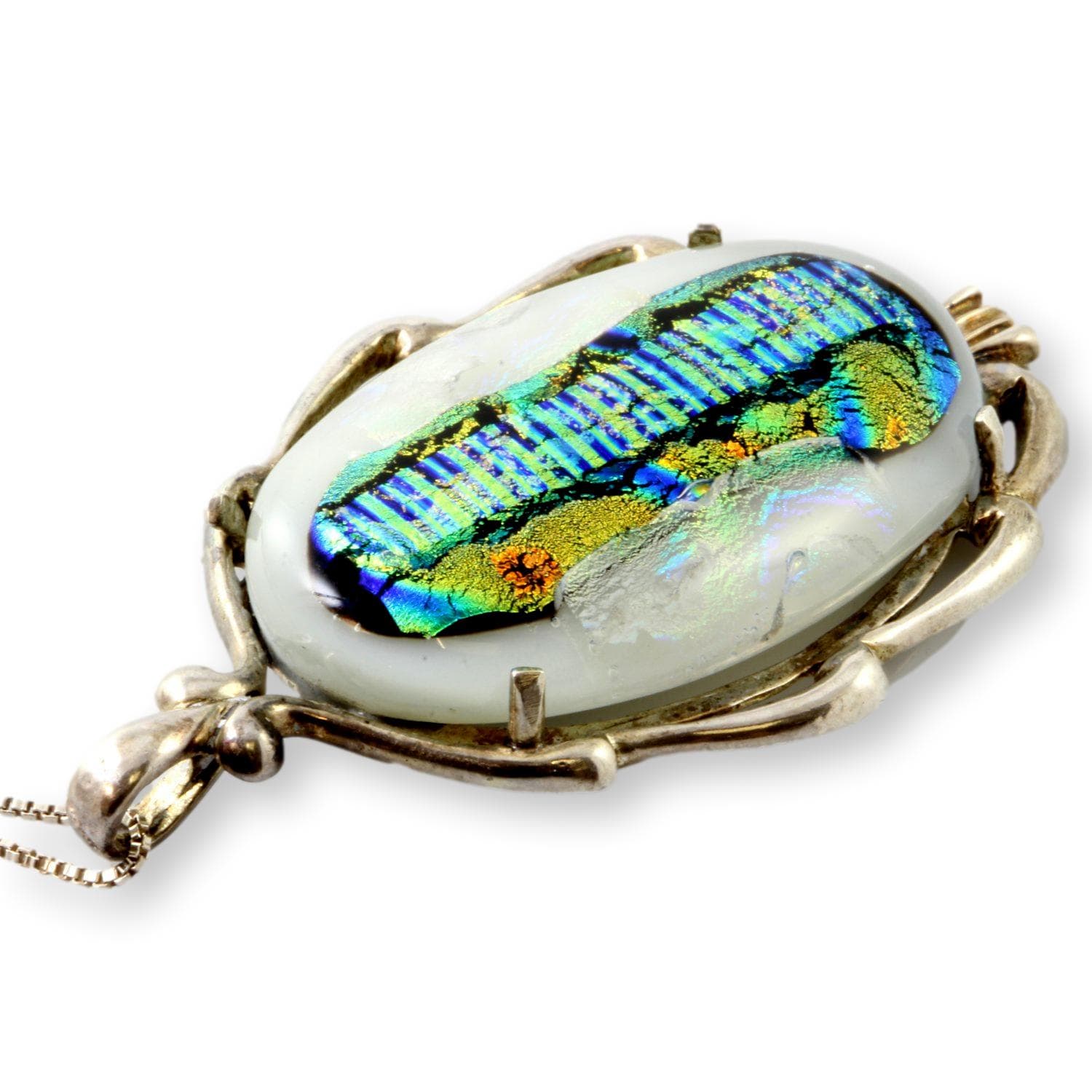 Vintage Kabana Dichroic Art Glass Sterling Silver Pendant Necklace - 24 in - Thumbnail 3