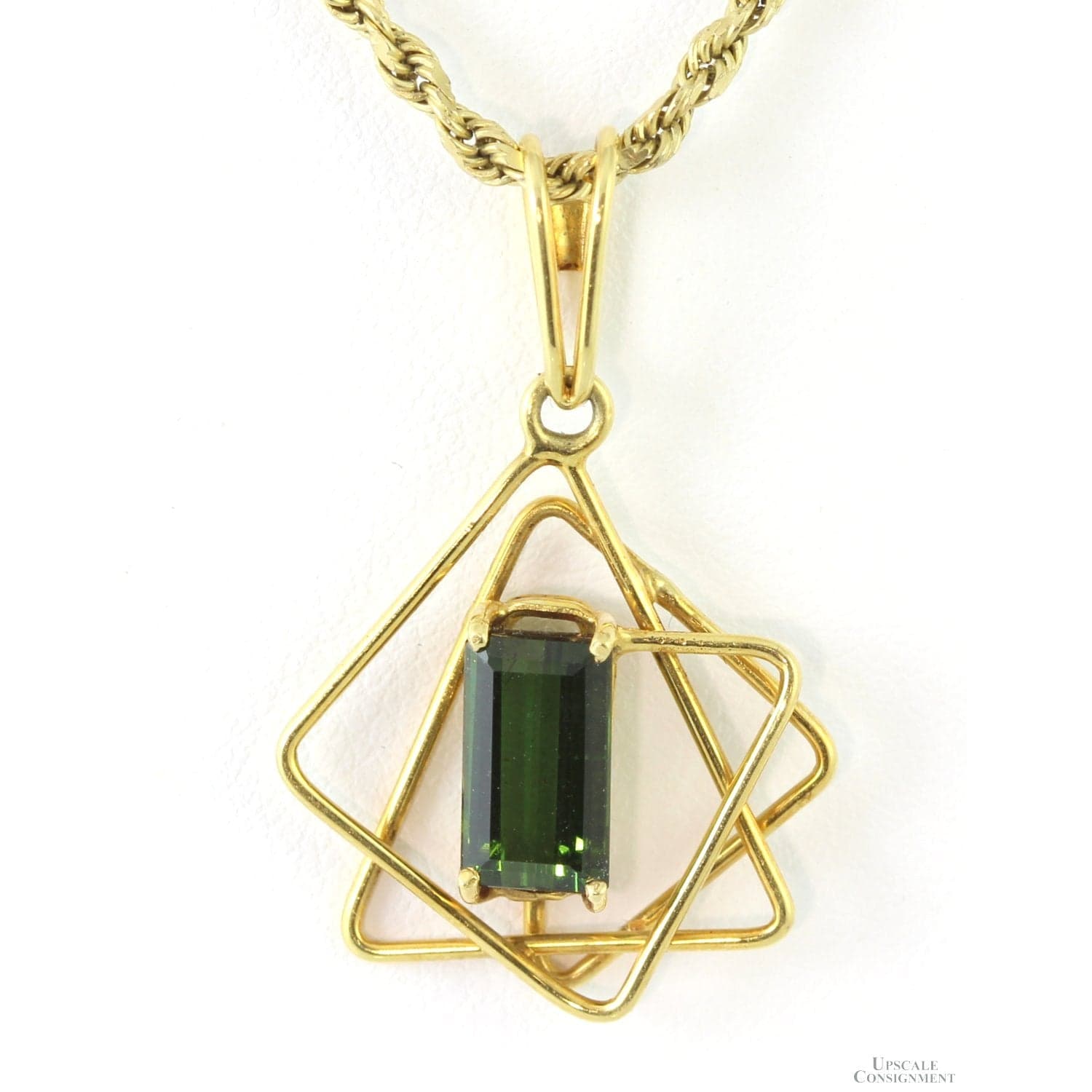 18K 1.21ct Green Tourmaline Modernist Pendant 14K Chain - 19 in - Image 1