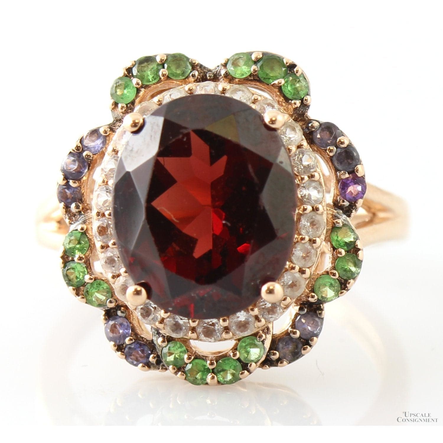 LeVian Pyrope Garnet, Tsavorite Garnet, Topaz, Iolite 14K Rose Gold Ring - Size 7 - Image 1