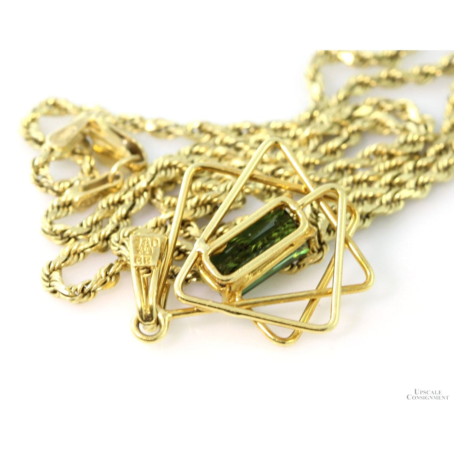 18K 1.21ct Green Tourmaline Modernist Pendant 14K Chain - 19 in - Thumbnail 4