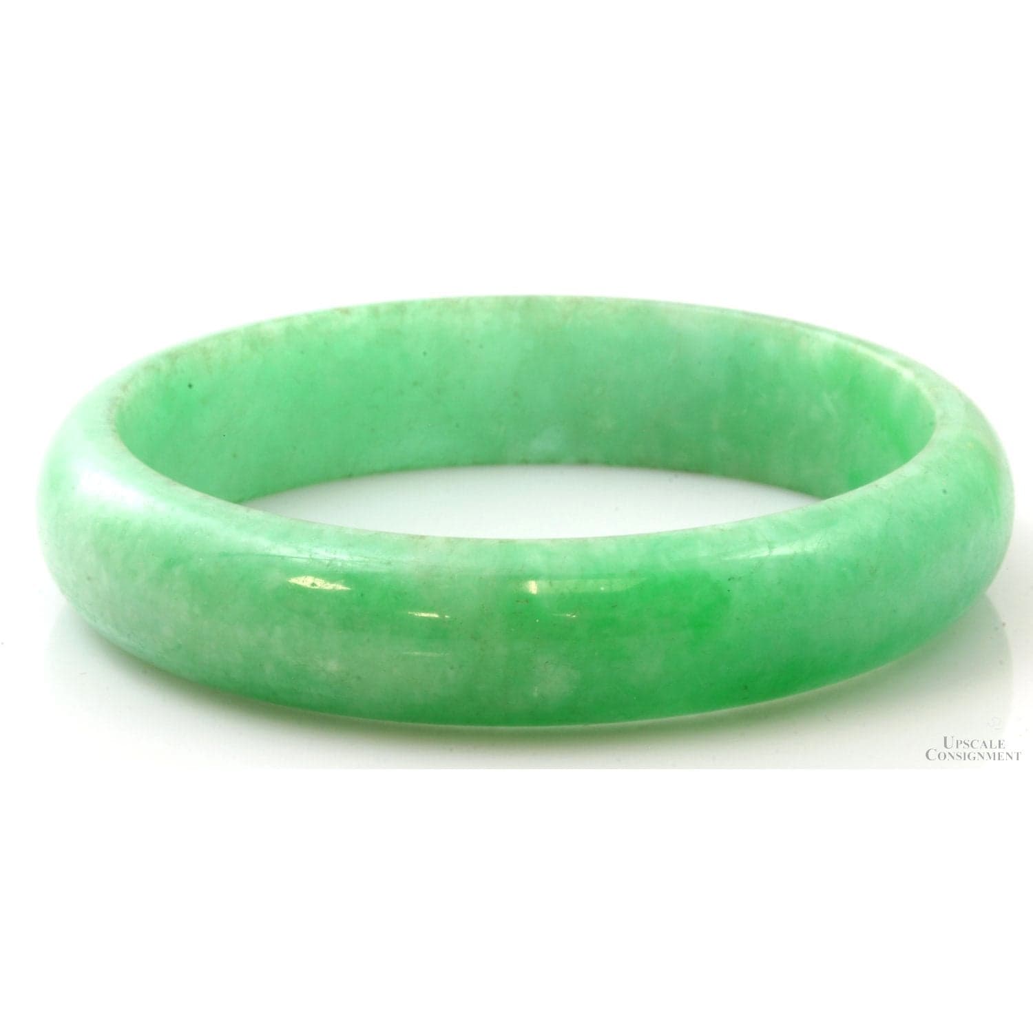 Green Jadeite Jade 12mm(w) Hololith Bangle - 60mm ID - 12mm(w) - Thumbnail 2
