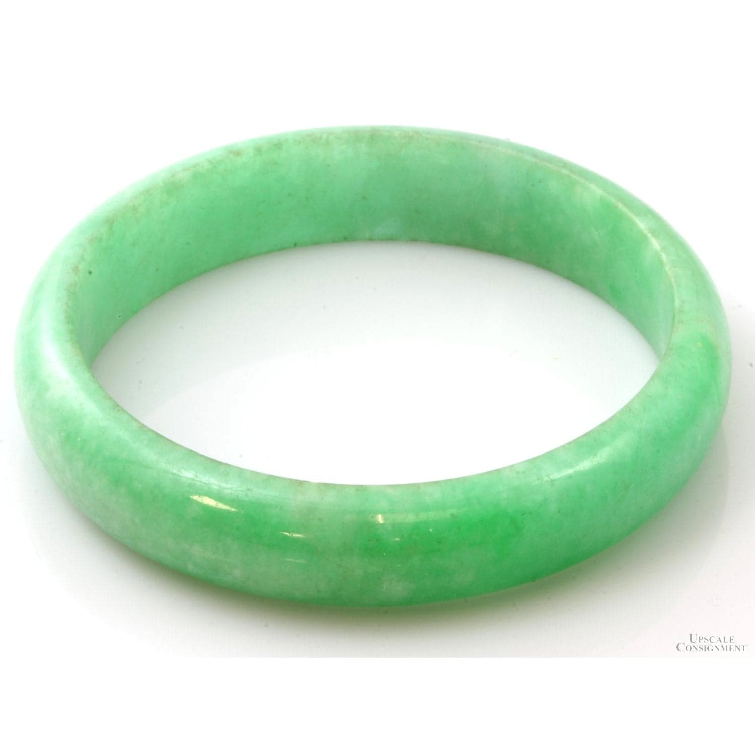 Green Jadeite Jade 12mm(w) Hololith Bangle - 60mm ID - 12mm(w) - Image 1