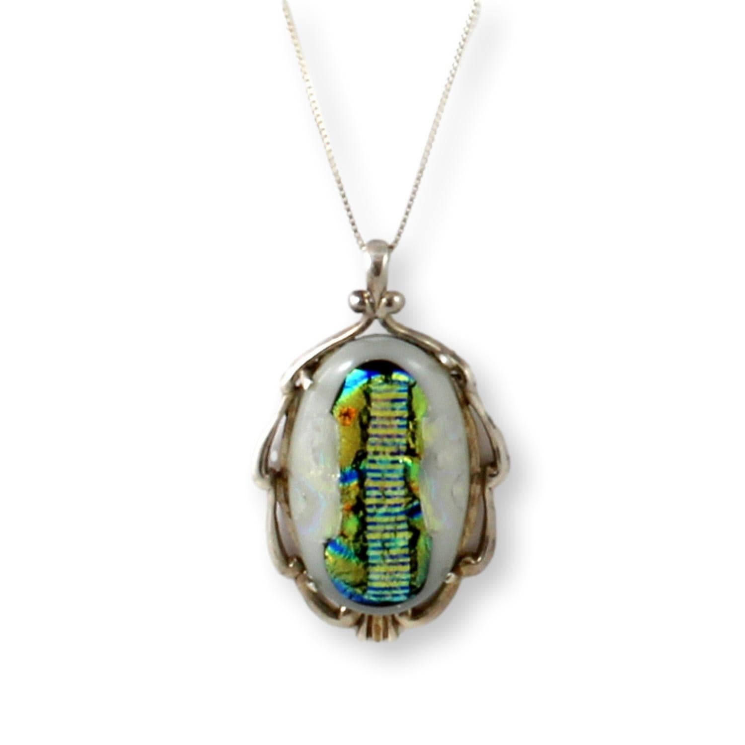 Vintage Kabana Dichroic Art Glass Sterling Silver Pendant Necklace - 24 in - Image 1