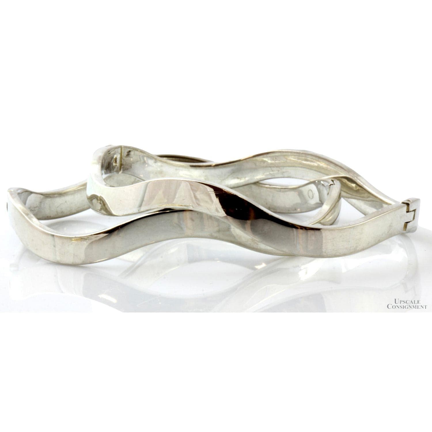 Set/2 Sterling Silver Hinged 6mm(w) Wavy Bangles - 7.25" - Thumbnail 2