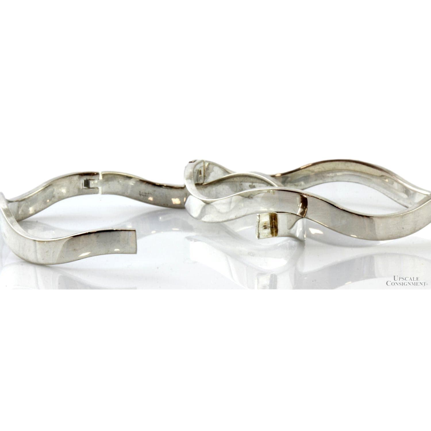 Set/2 Sterling Silver Hinged 6mm(w) Wavy Bangles - 7.25" - Thumbnail 4
